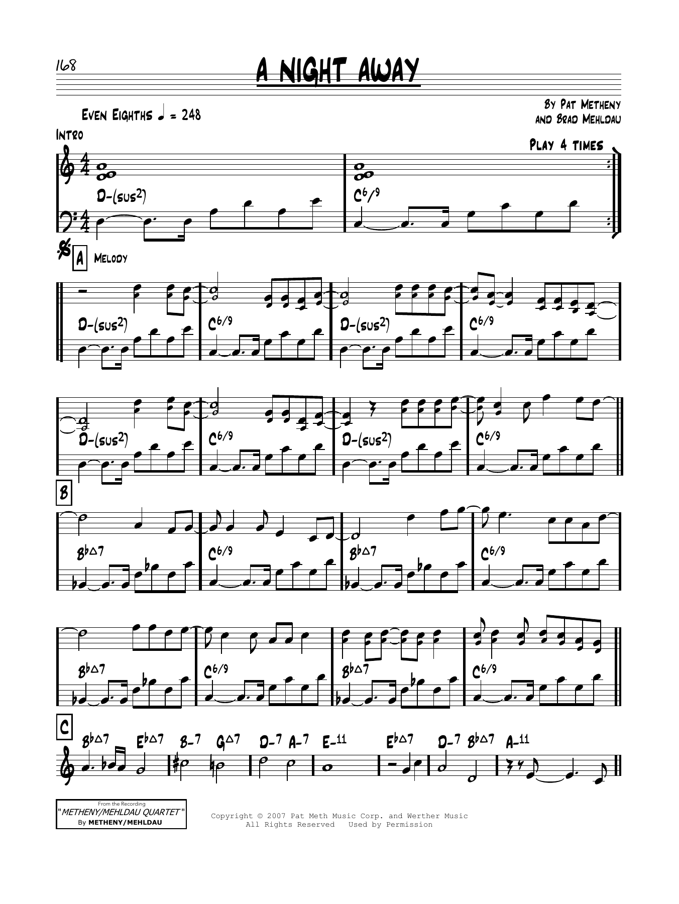 Download Pat Metheny A Night Away Sheet Music and learn how to play Real Book – Melody & Chords PDF digital score in minutes