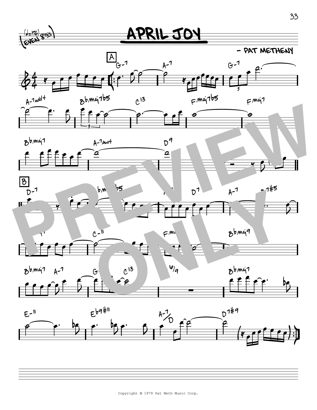 Download Pat Metheny April Joy [Reharmonized version] (arr. Jack Grassel) Sheet Music and learn how to play Real Book – Melody & Chords PDF digital score in minutes