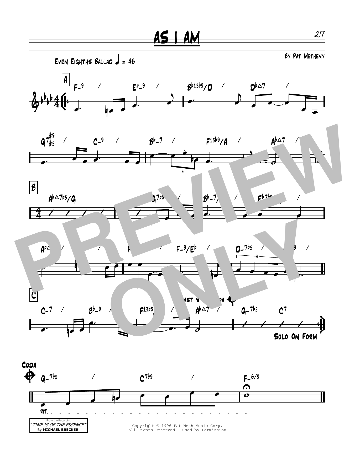 Download Pat Metheny As I Am Sheet Music and learn how to play Real Book – Melody & Chords PDF digital score in minutes