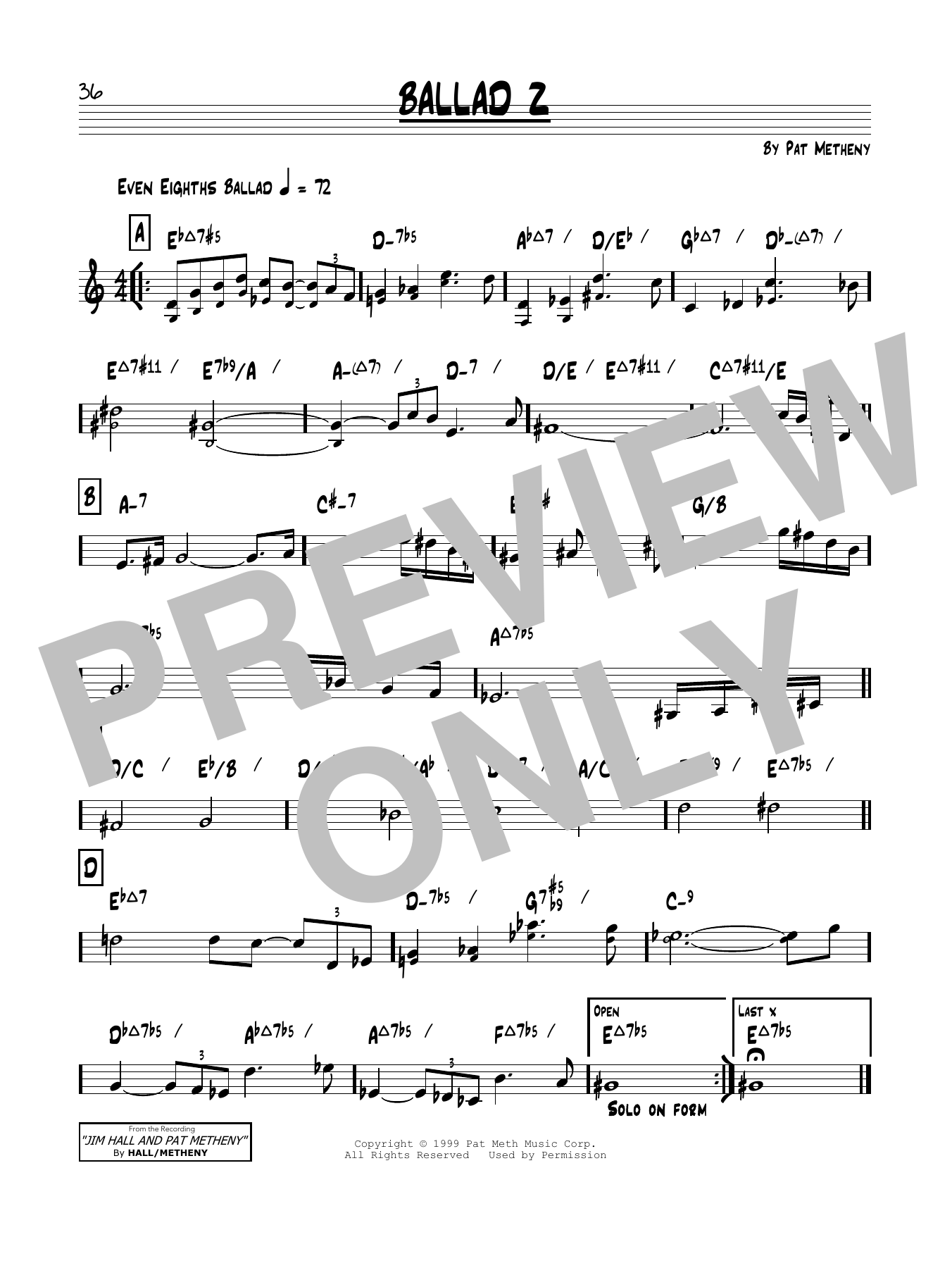 Download Pat Metheny Ballad Z Sheet Music and learn how to play Real Book – Melody & Chords PDF digital score in minutes