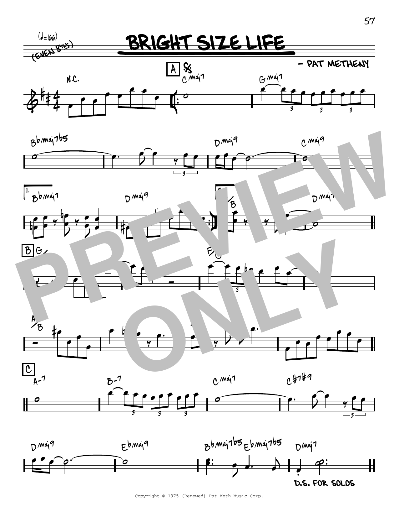 Download Pat Metheny Bright Size Life [Reharmonized version] (arr. Jack Grassel) Sheet Music and learn how to play Real Book – Melody & Chords PDF digital score in minutes