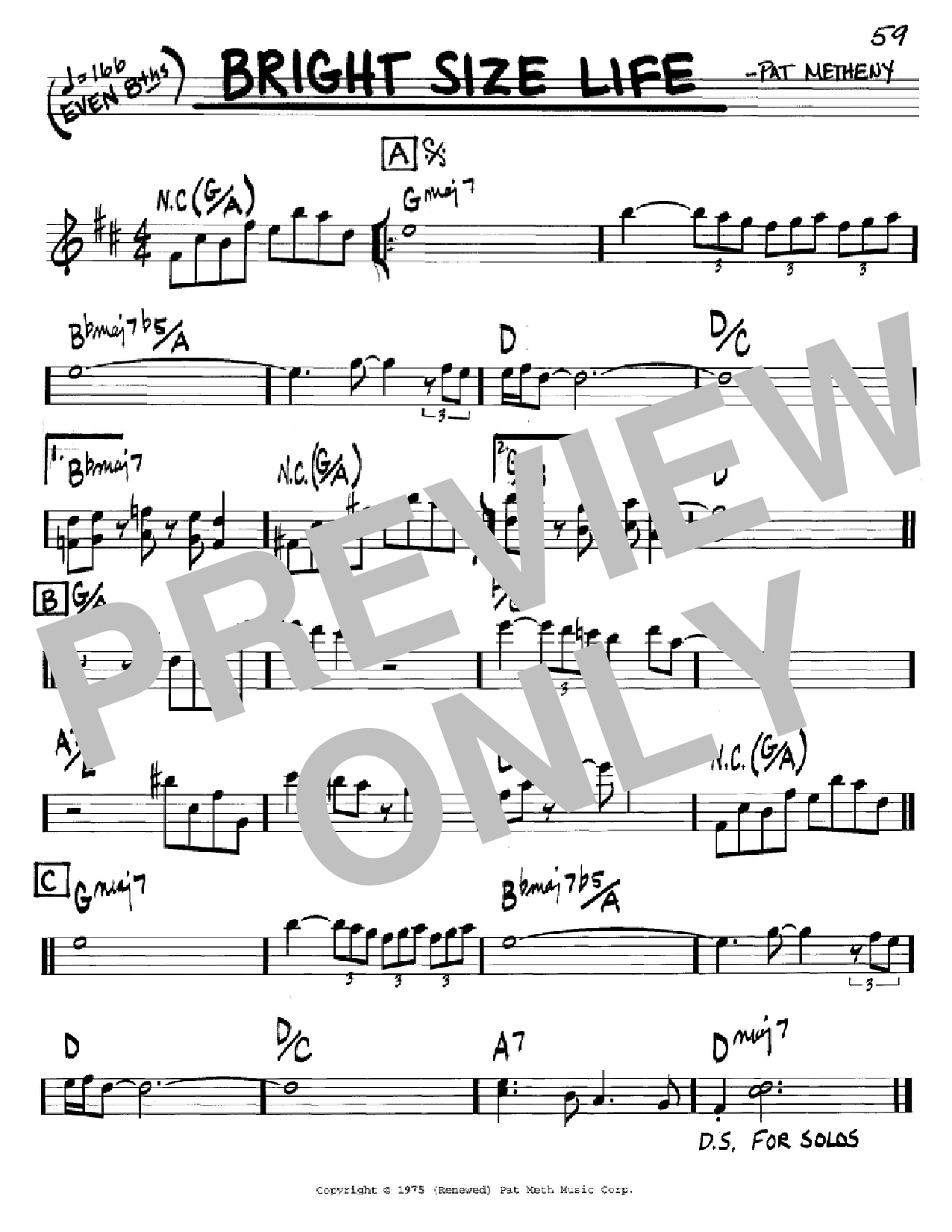 Download Pat Metheny Bright Size Life Sheet Music and learn how to play Real Book - Melody & Chords - Bb Instruments PDF digital score in minutes