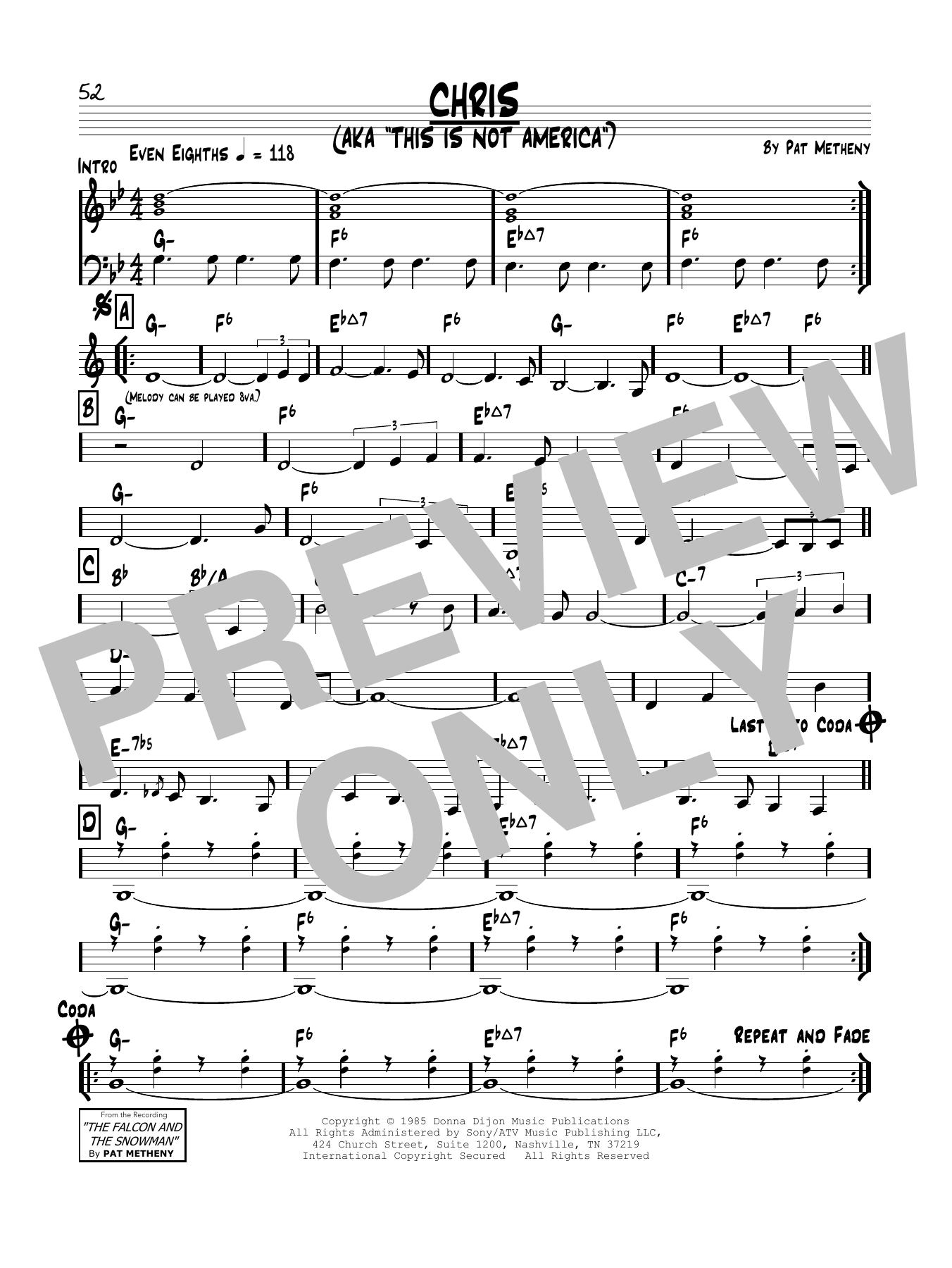 Download Pat Metheny Chris Sheet Music and learn how to play Real Book – Melody & Chords PDF digital score in minutes