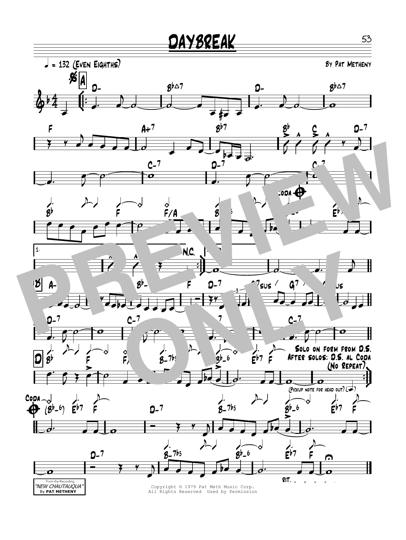 Download Pat Metheny Daybreak Sheet Music and learn how to play Real Book – Melody & Chords PDF digital score in minutes