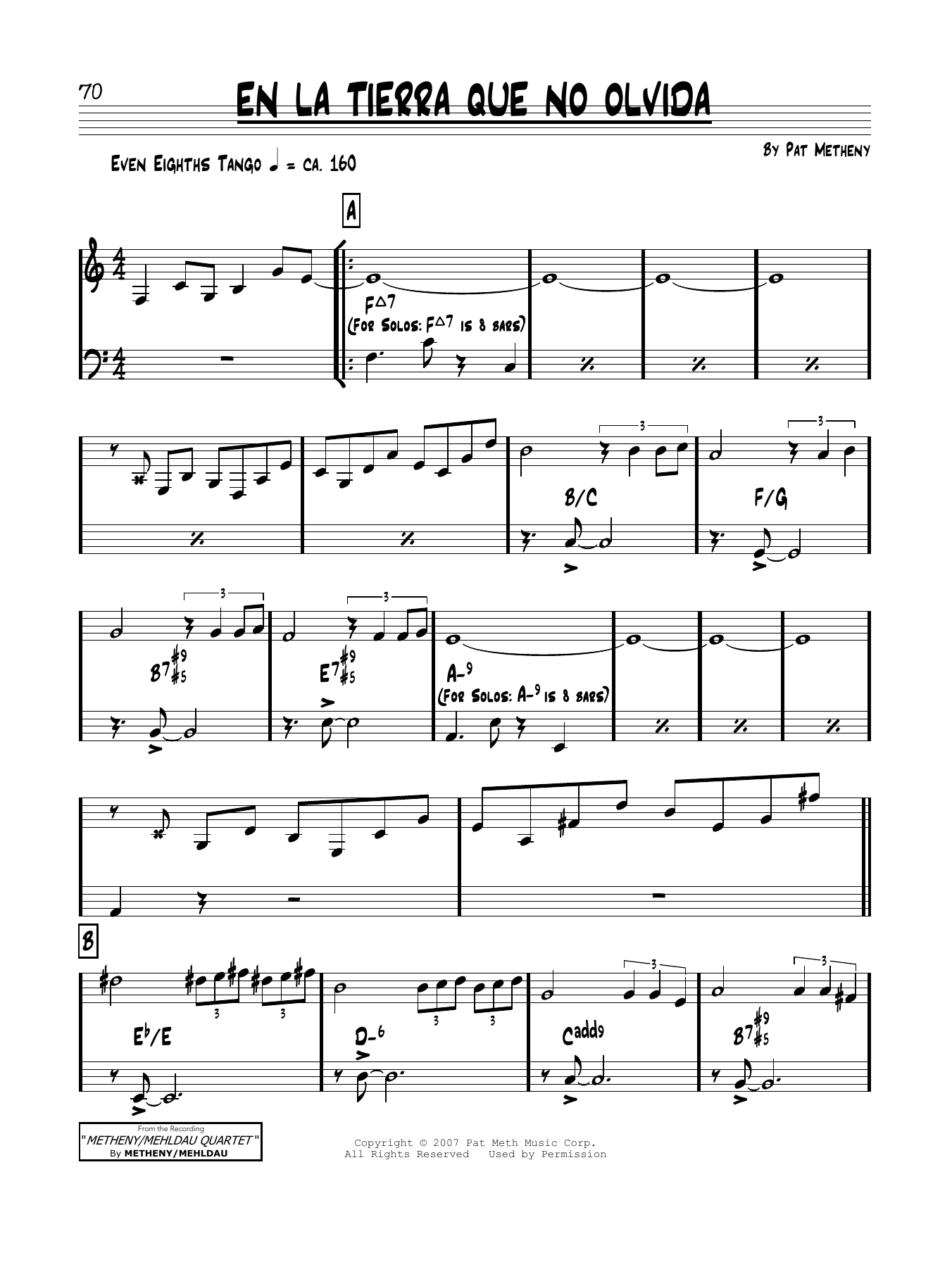 Download Pat Metheny En La Tierra Que No Olvida Sheet Music and learn how to play Real Book – Melody & Chords PDF digital score in minutes
