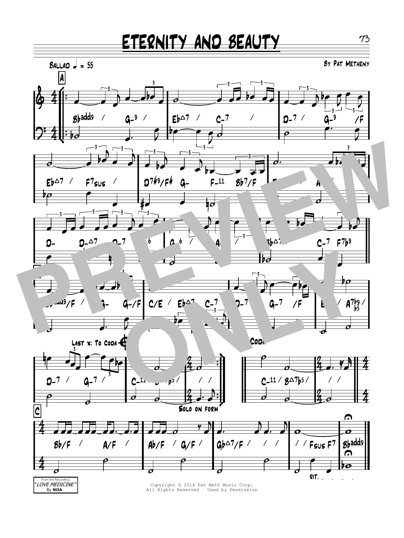Download Pat Metheny Eternity & Beauty Sheet Music and learn how to play Real Book – Melody & Chords PDF digital score in minutes