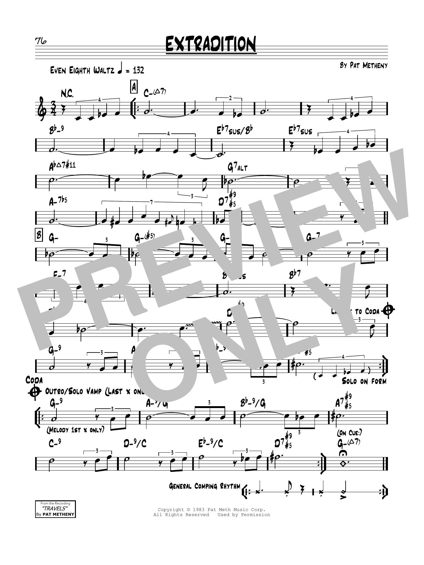 Download Pat Metheny Extradition Sheet Music and learn how to play Real Book – Melody & Chords PDF digital score in minutes