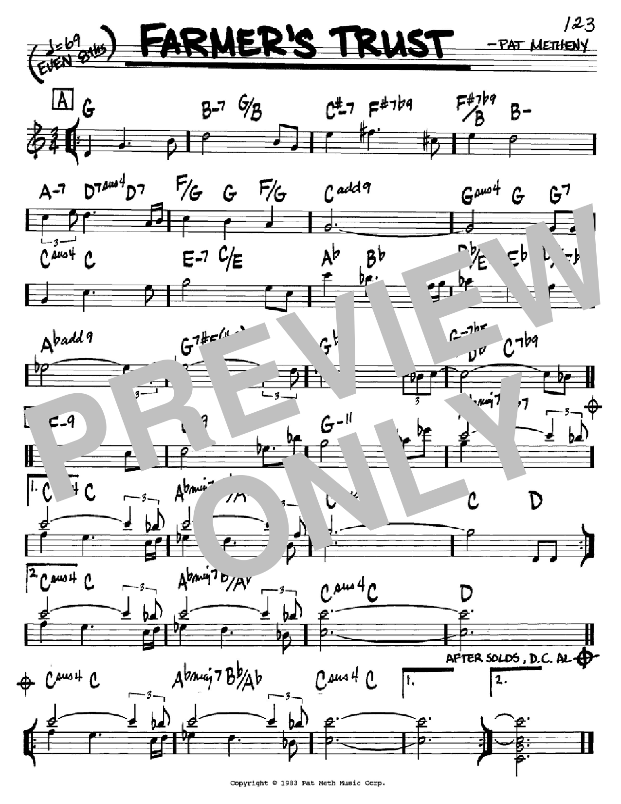 Download Pat Metheny Farmer's Trust Sheet Music and learn how to play Real Book – Melody & Chords PDF digital score in minutes