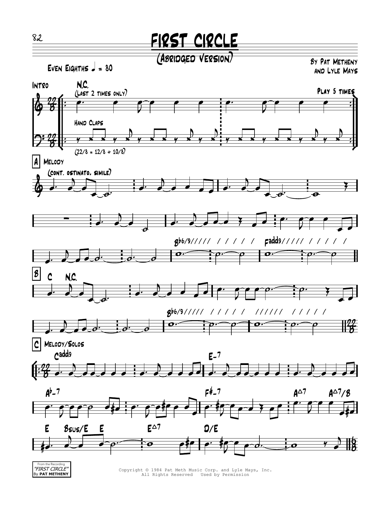 Download Pat Metheny First Circle Sheet Music and learn how to play Real Book – Melody & Chords PDF digital score in minutes