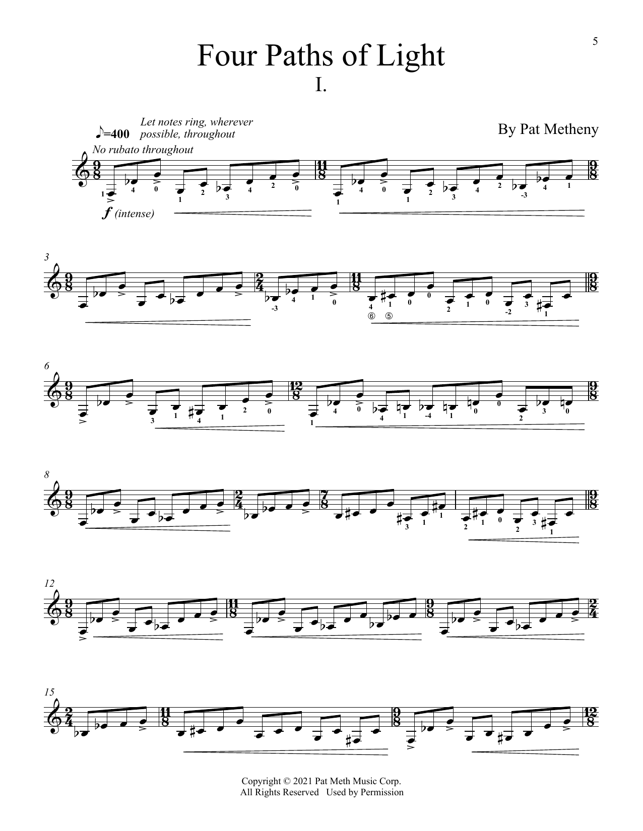 Download Pat Metheny Four Paths Of Light Sheet Music and learn how to play Solo Guitar PDF digital score in minutes