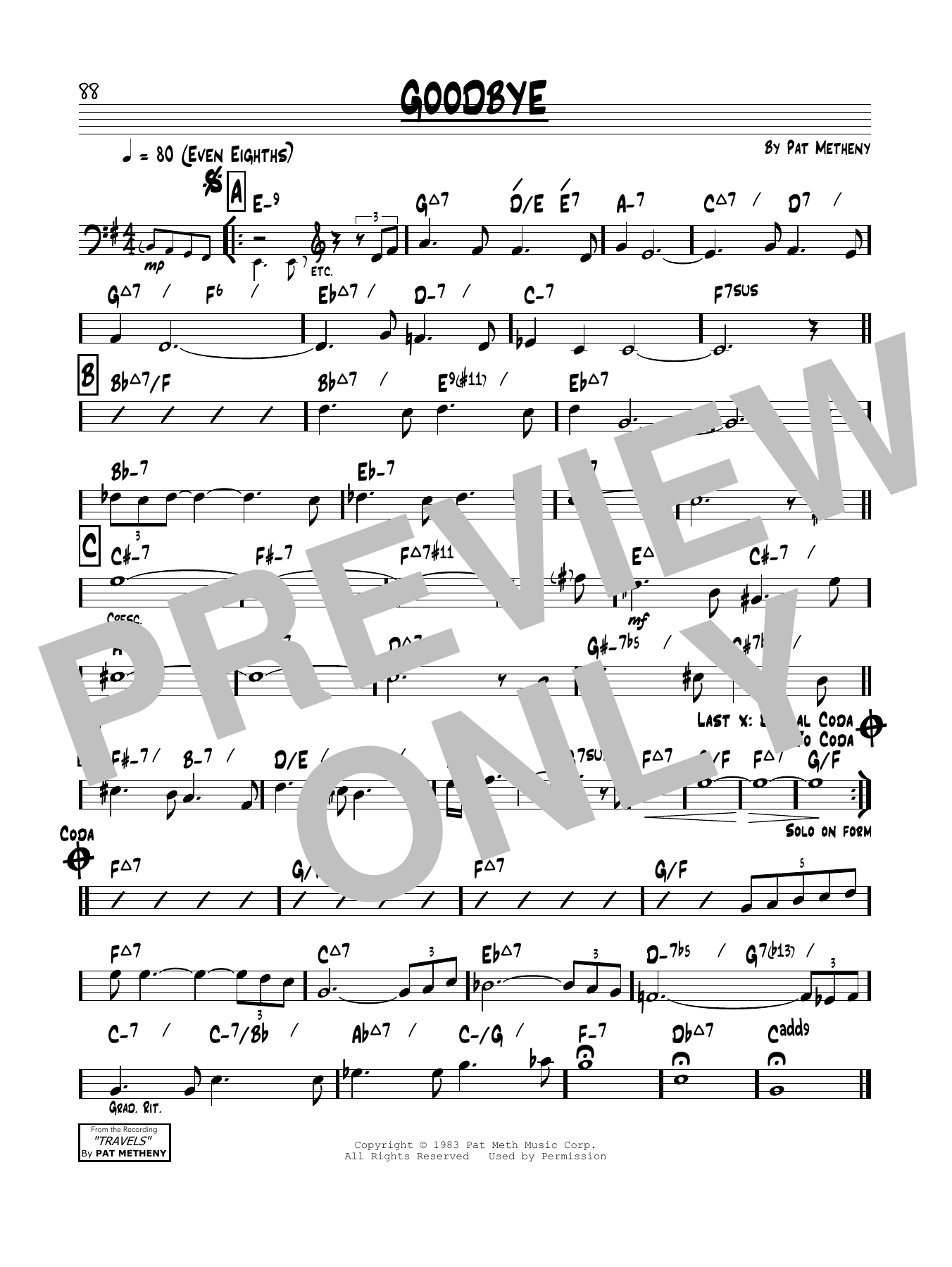 Download Pat Metheny Goodbye Sheet Music and learn how to play Real Book – Melody & Chords PDF digital score in minutes