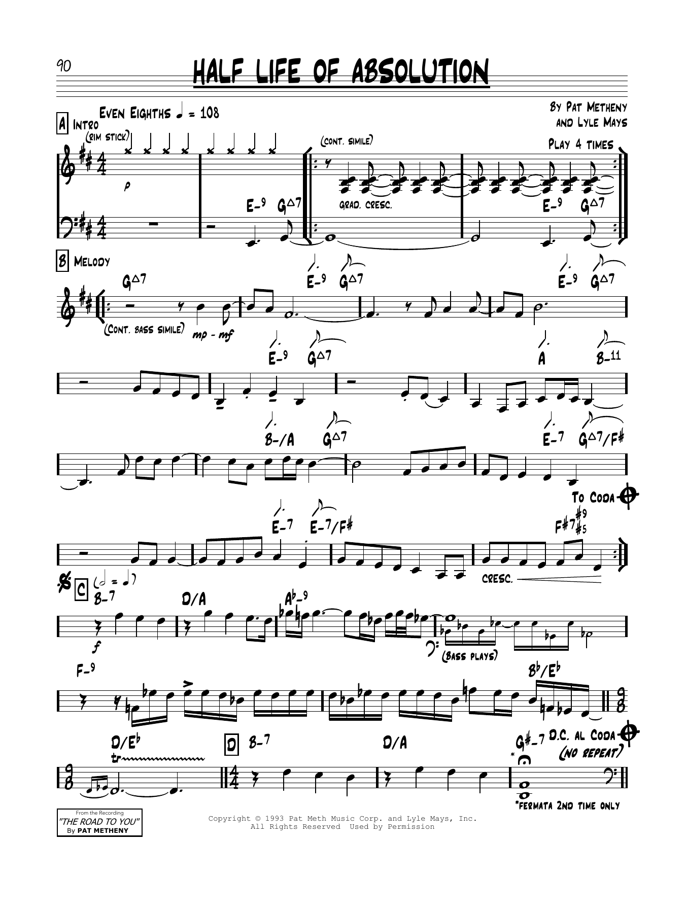 Download Pat Metheny Half Life Of Absolution Sheet Music and learn how to play Real Book – Melody & Chords PDF digital score in minutes