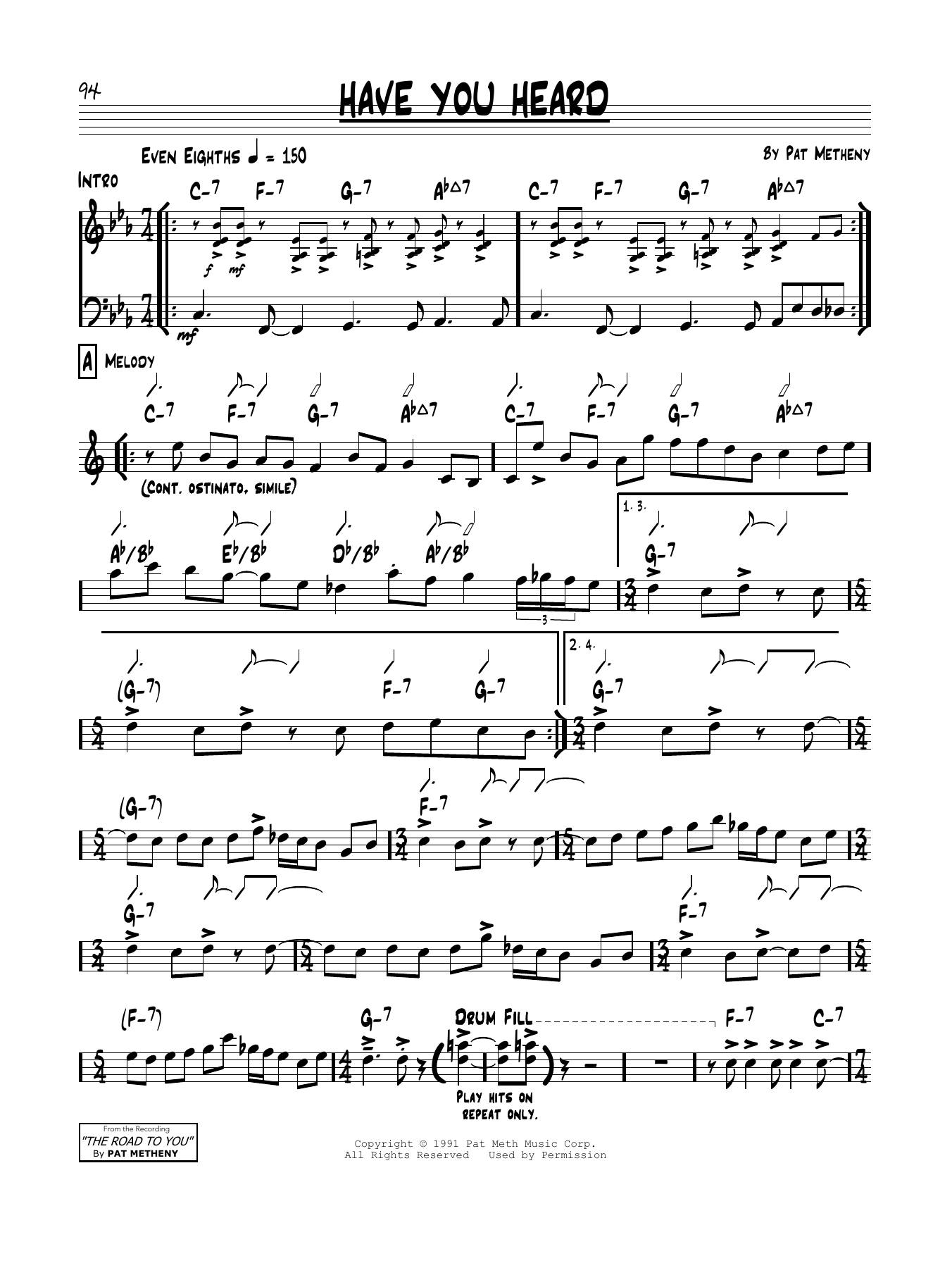Download Pat Metheny Have You Heard Sheet Music and learn how to play Real Book – Melody & Chords PDF digital score in minutes