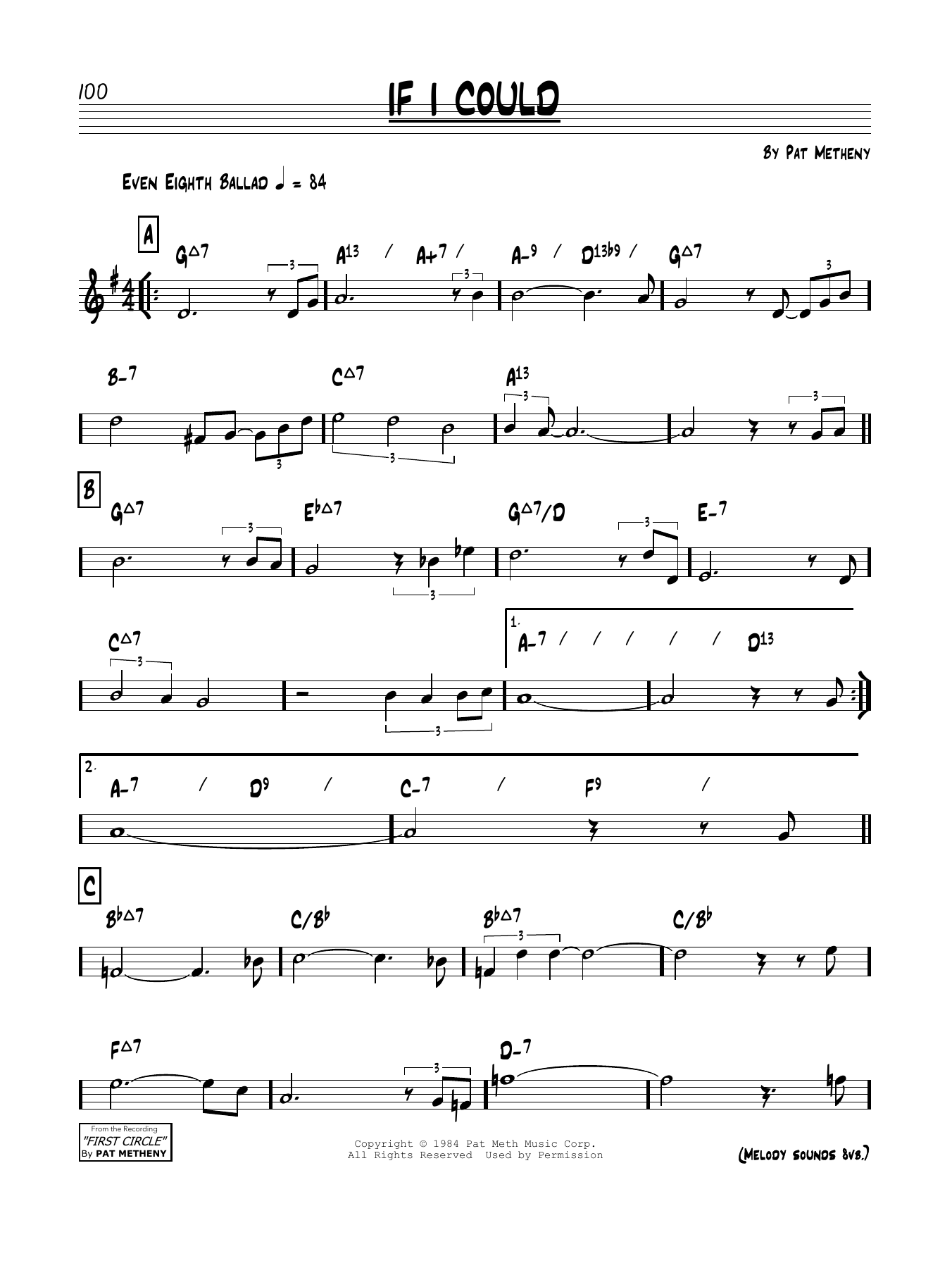 Download Pat Metheny If I Could Sheet Music and learn how to play Real Book – Melody & Chords PDF digital score in minutes