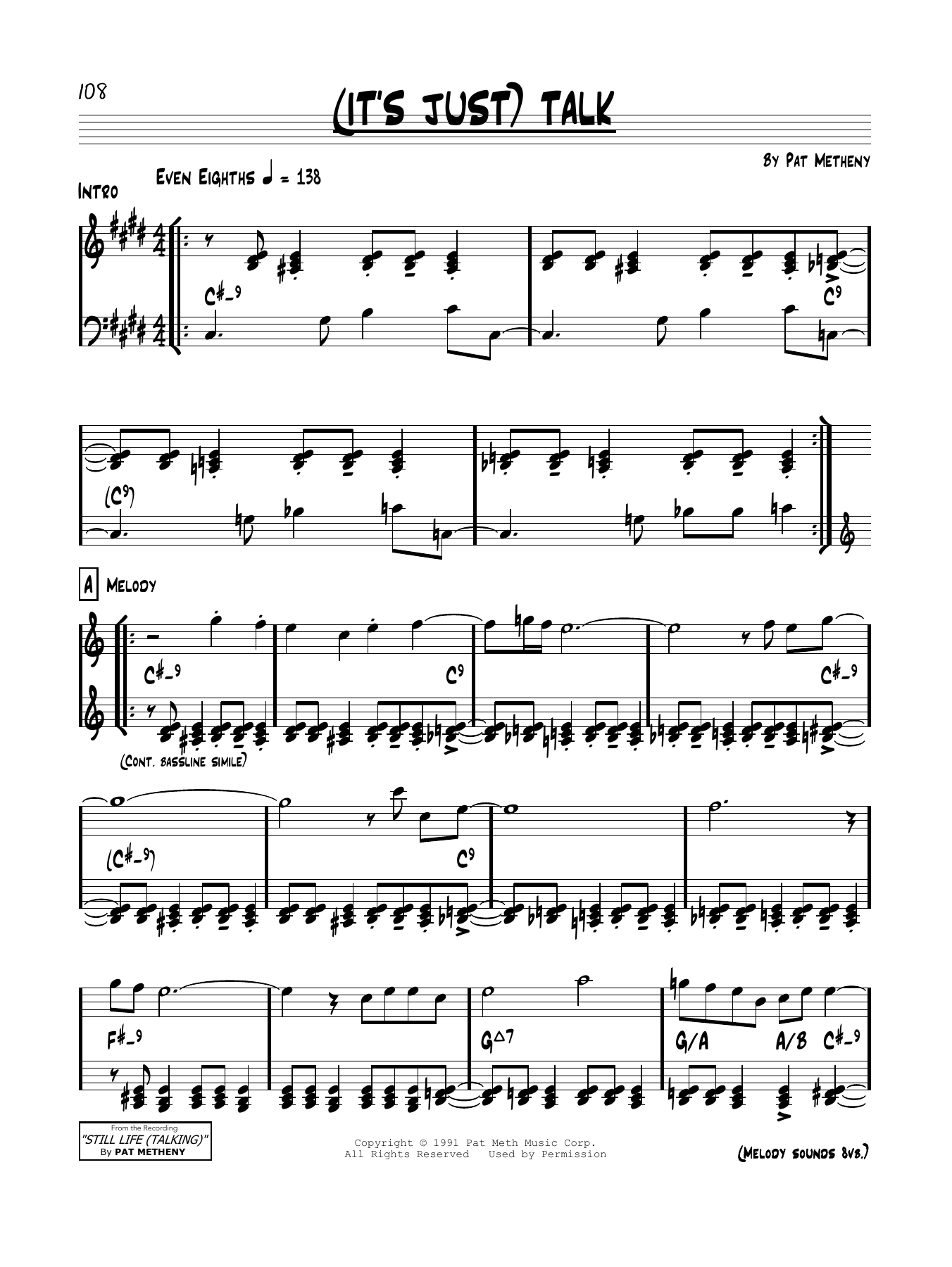 Download Pat Metheny (It's Just) Talk Sheet Music and learn how to play Real Book – Melody & Chords PDF digital score in minutes