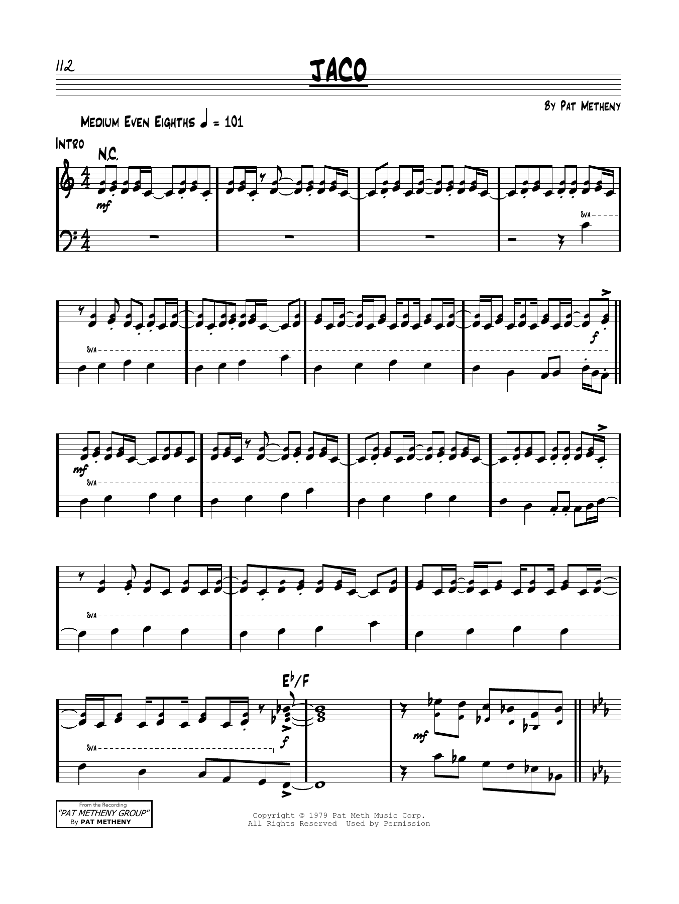 Download Pat Metheny Jaco Sheet Music and learn how to play Real Book – Melody & Chords PDF digital score in minutes