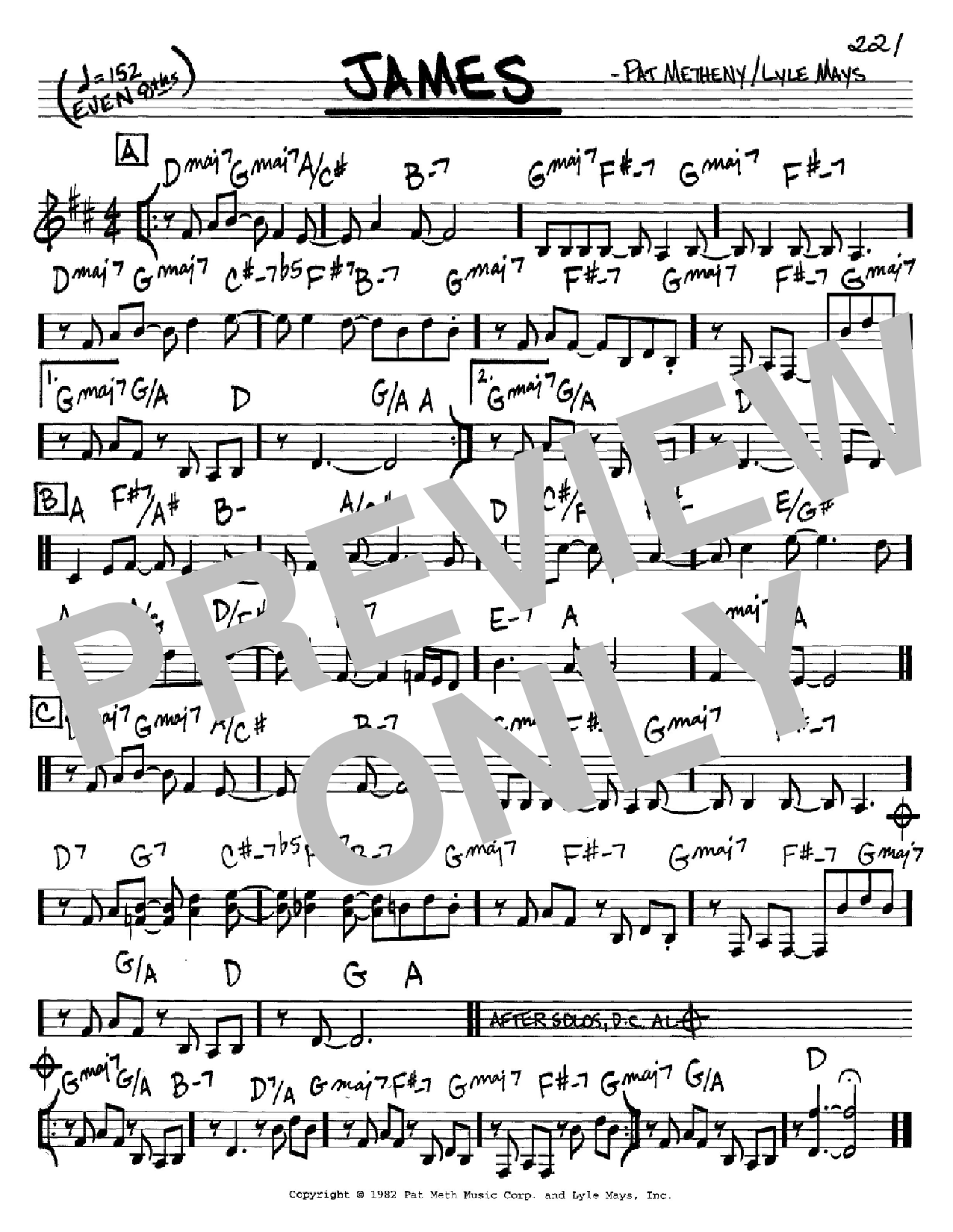 Download Pat Metheny James Sheet Music and learn how to play Real Book - Melody & Chords - C Instruments PDF digital score in minutes