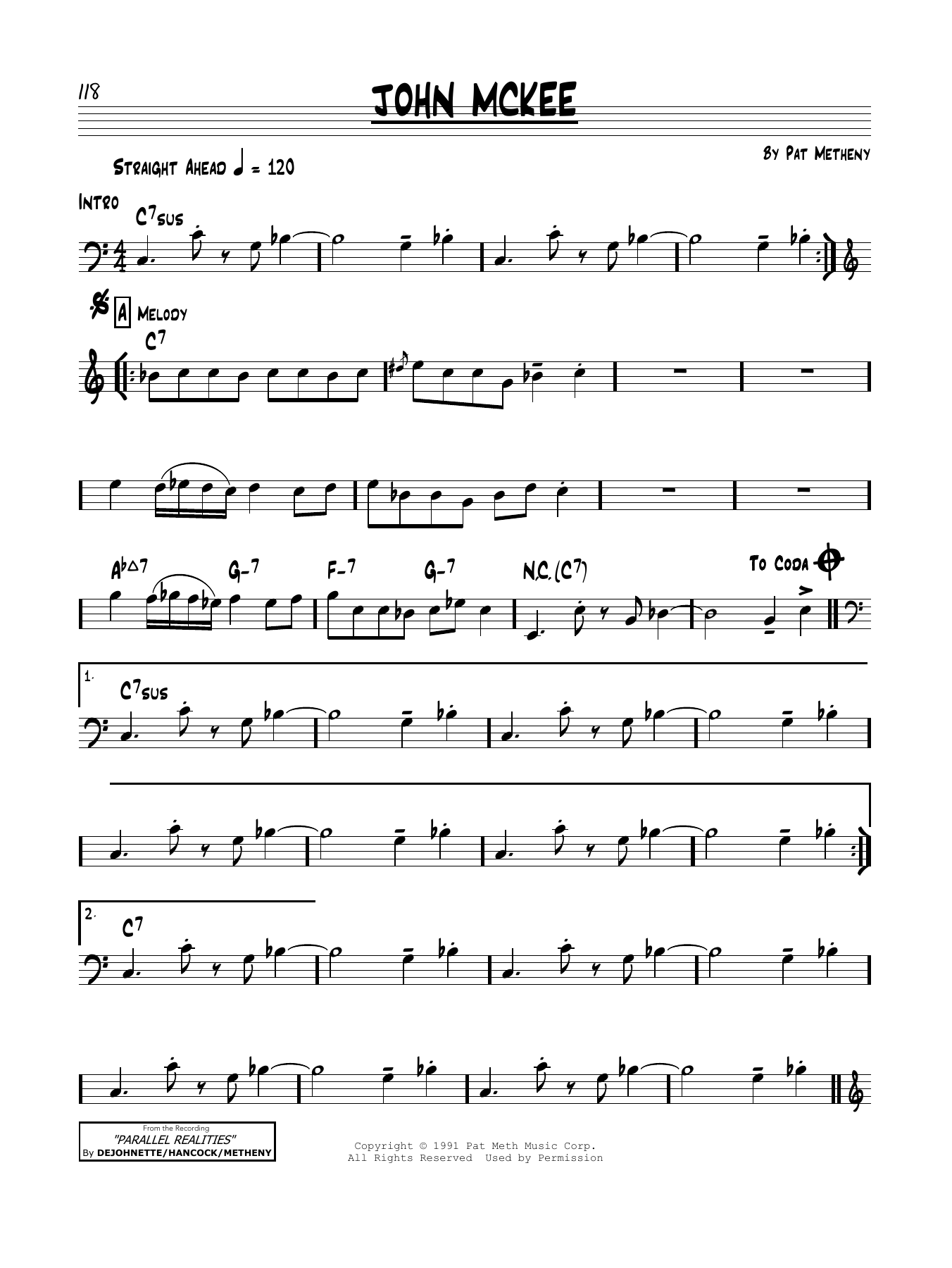 Download Pat Metheny John McKee Sheet Music and learn how to play Real Book – Melody & Chords PDF digital score in minutes