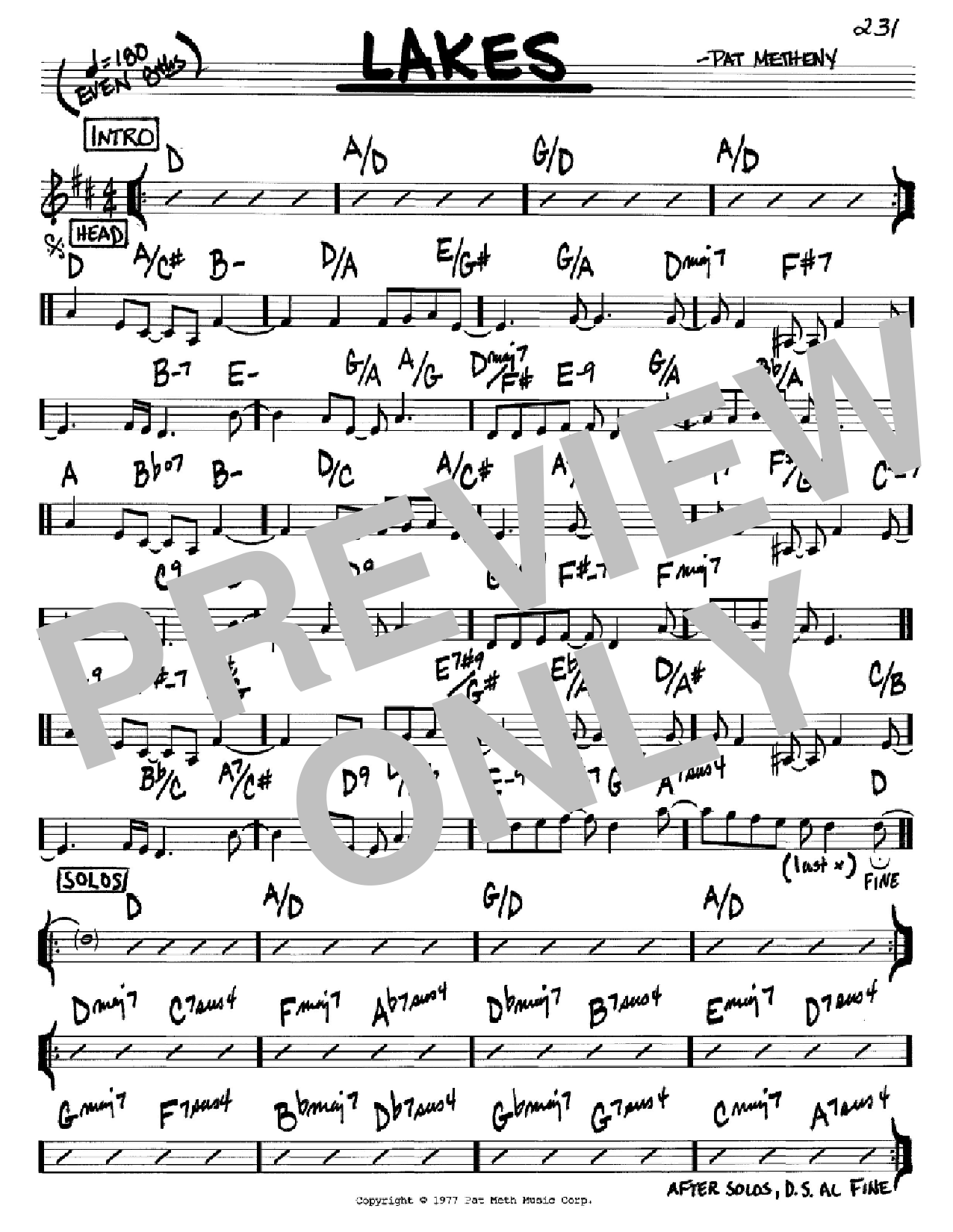 Download Pat Metheny Lakes Sheet Music and learn how to play Real Book – Melody & Chords PDF digital score in minutes