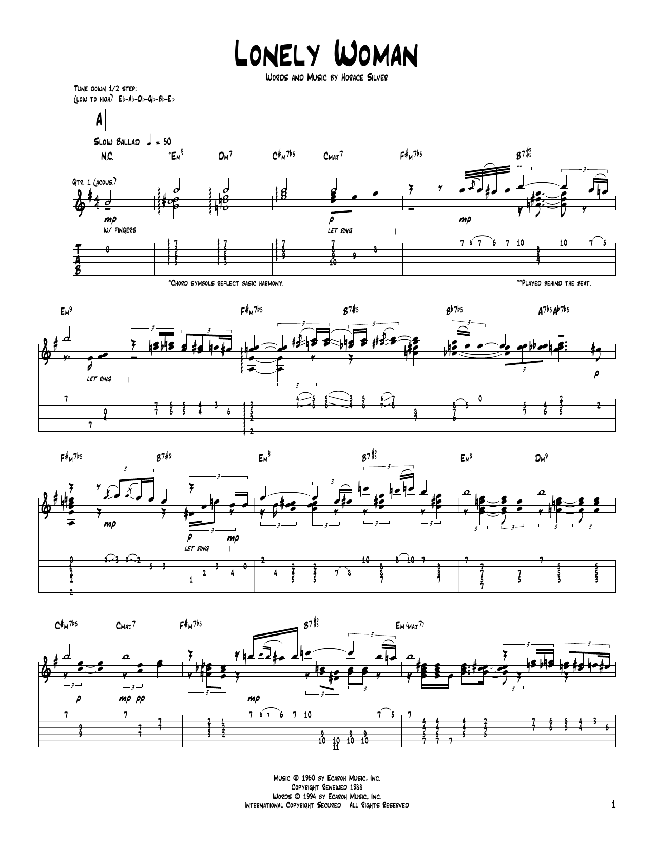 Download Pat Metheny Lonely Woman Sheet Music and learn how to play Guitar Tab PDF digital score in minutes