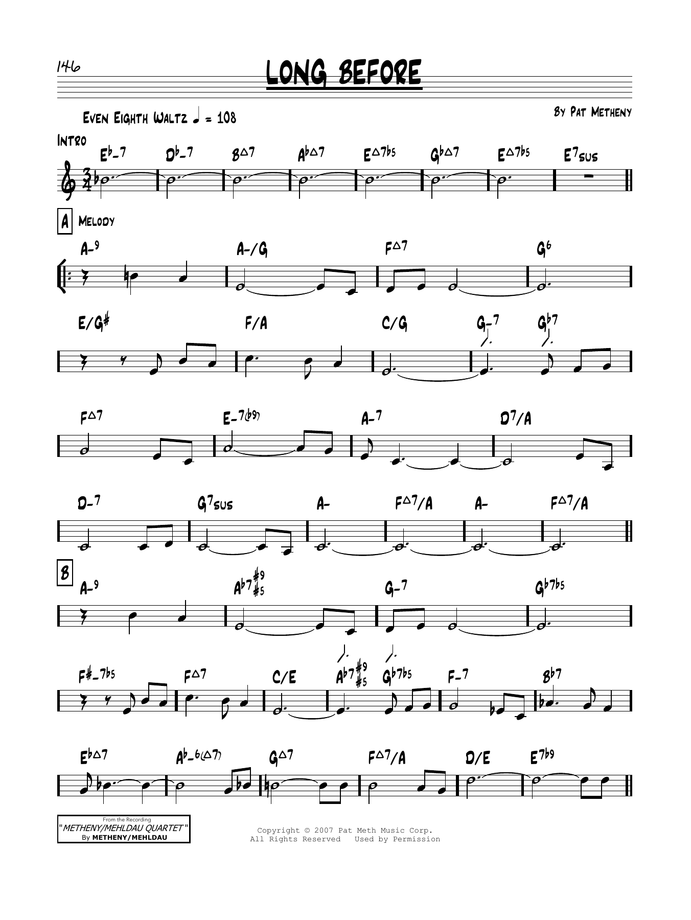 Download Pat Metheny Long Before Sheet Music and learn how to play Real Book – Melody & Chords PDF digital score in minutes