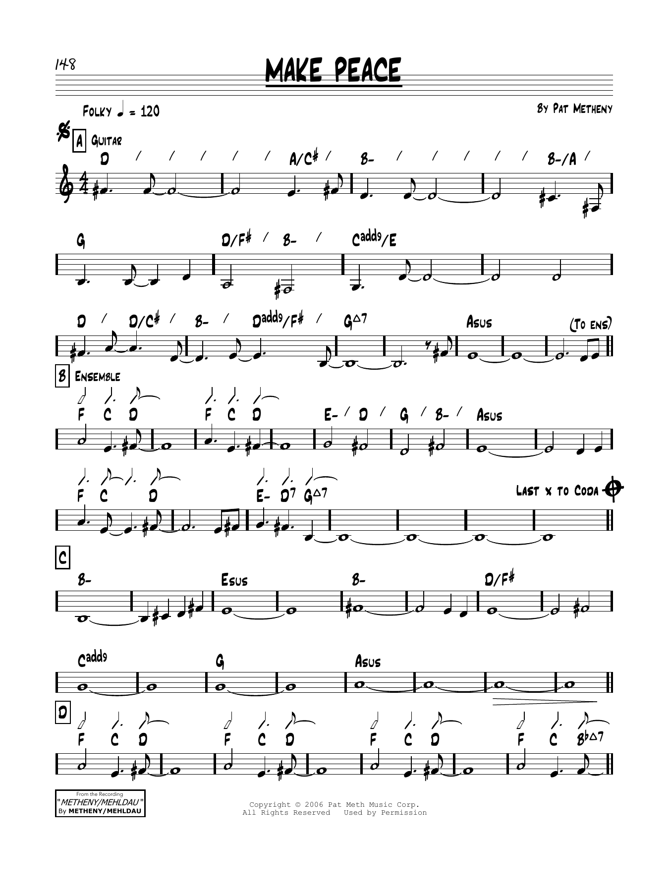 Download Pat Metheny Make Peace Sheet Music and learn how to play Real Book – Melody & Chords PDF digital score in minutes