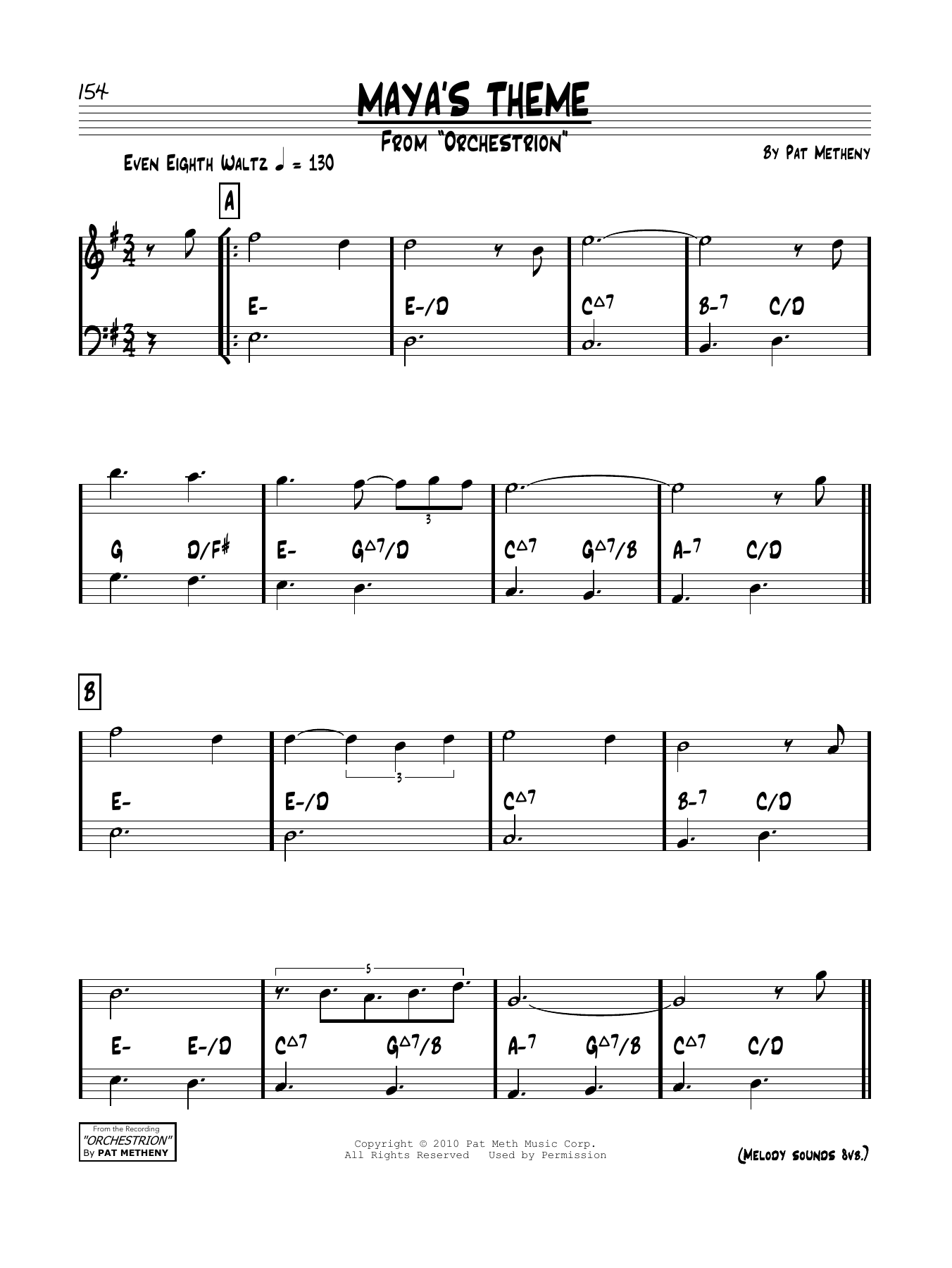 Download Pat Metheny Maya's Theme Sheet Music and learn how to play Real Book – Melody & Chords PDF digital score in minutes
