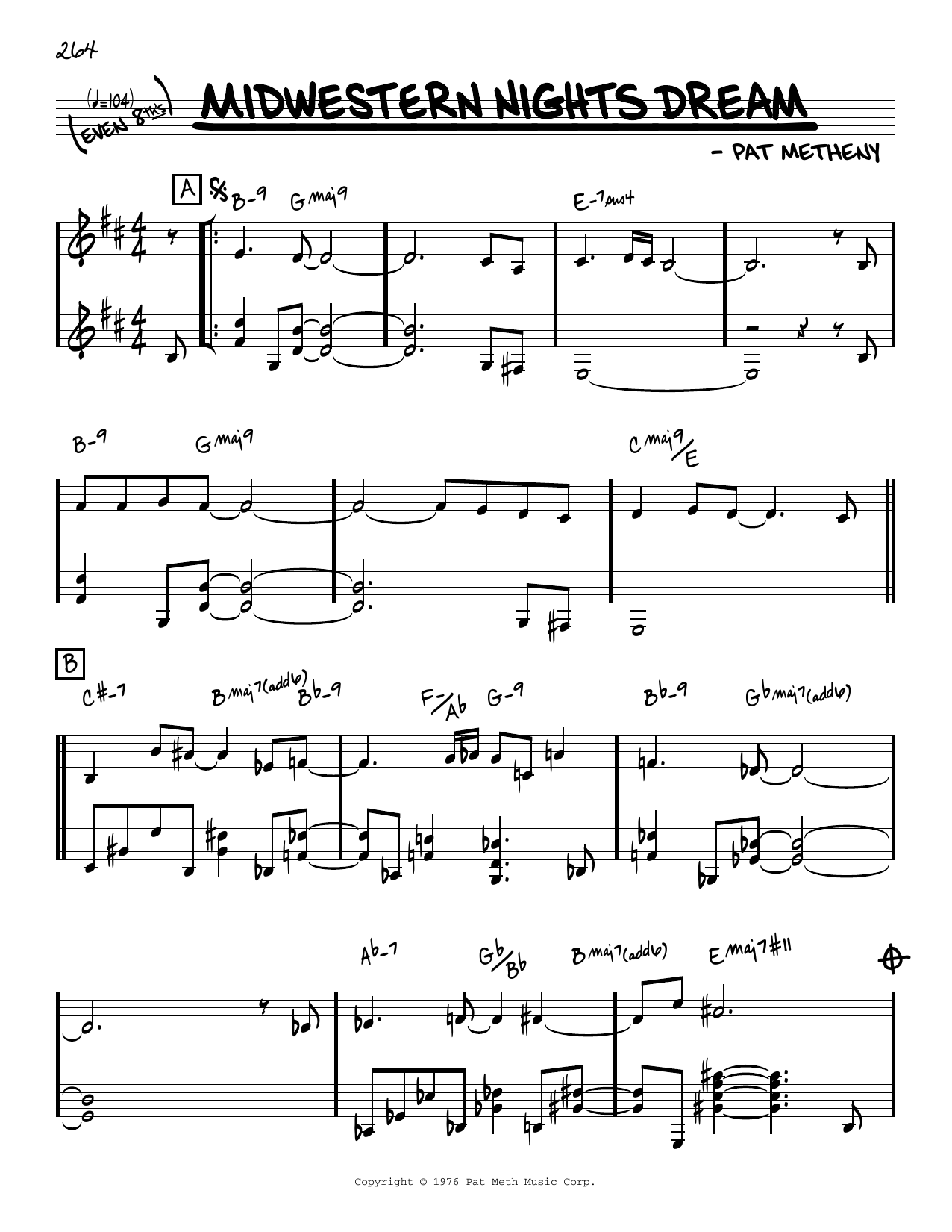 Download Pat Metheny Midwestern Nights Dream [Reharmonized version] (arr. Jack Grassel) Sheet Music and learn how to play Real Book – Melody & Chords PDF digital score in minutes