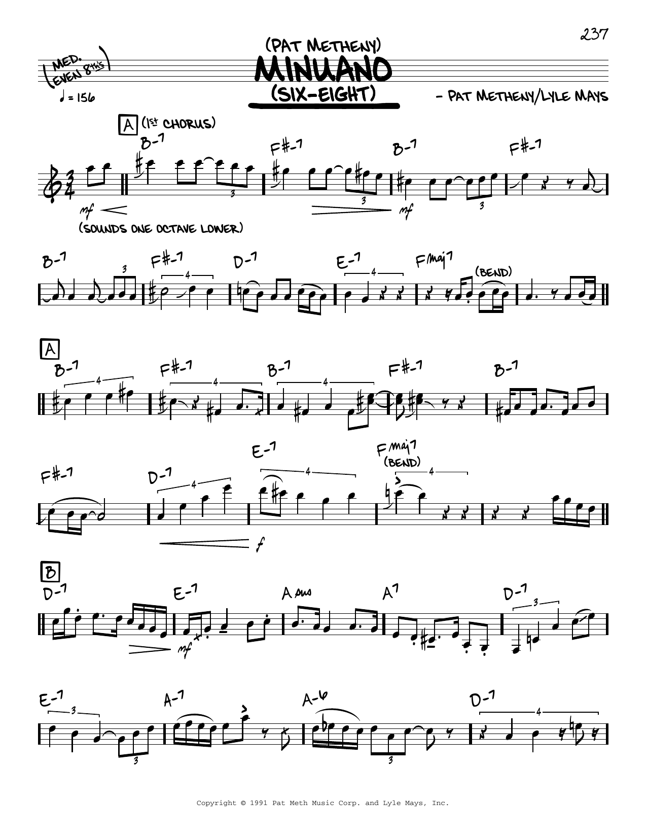 Download Pat Metheny Minuano (Six-Eight) (solo only) Sheet Music and learn how to play Real Book – Melody & Chords PDF digital score in minutes
