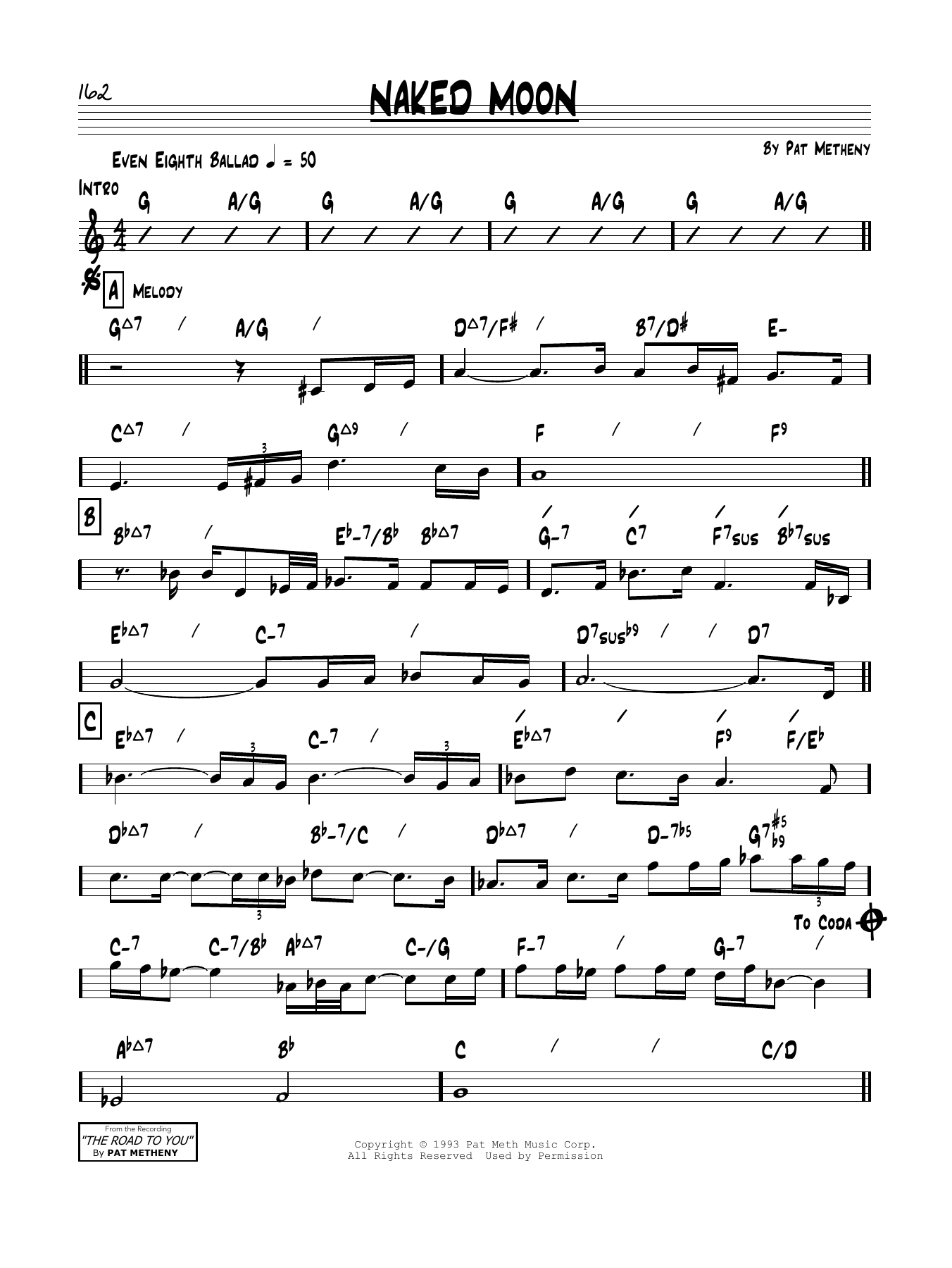 Download Pat Metheny Naked Moon Sheet Music and learn how to play Real Book – Melody & Chords PDF digital score in minutes