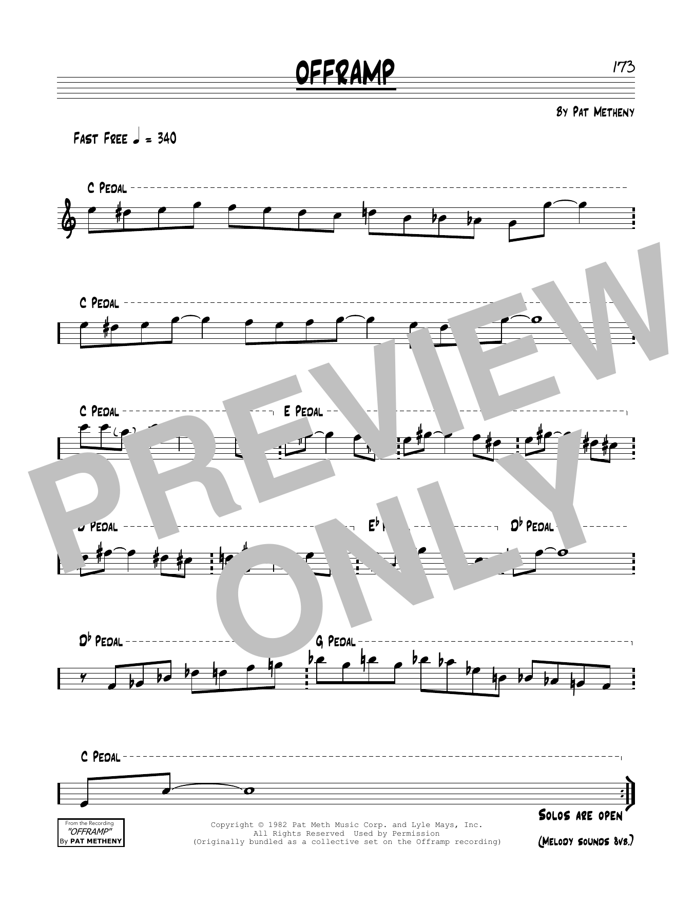 Download Pat Metheny Offramp Sheet Music and learn how to play Real Book – Melody & Chords PDF digital score in minutes