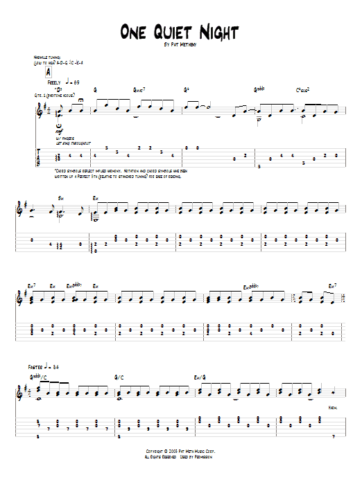 Download Pat Metheny One Quiet Night Sheet Music and learn how to play Guitar Tab PDF digital score in minutes