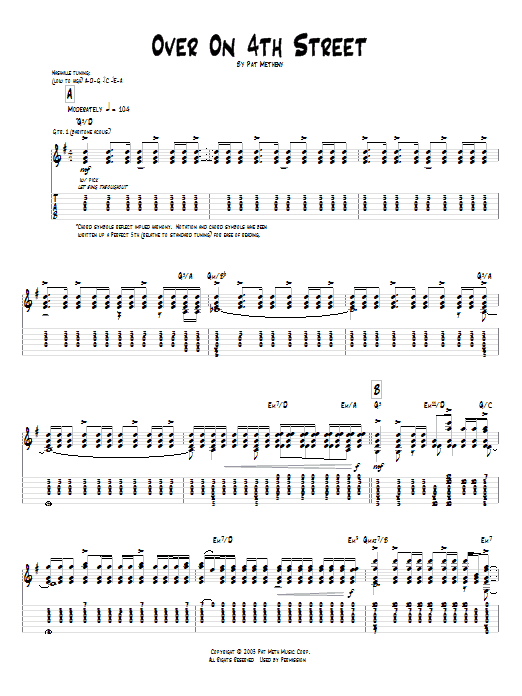 Download Pat Metheny Over On 4th Street Sheet Music and learn how to play Guitar Tab PDF digital score in minutes