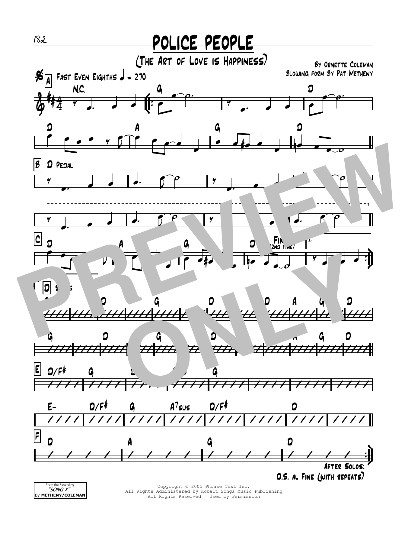 Download Pat Metheny Police People (The Art Of Love Is Happiness) Sheet Music and learn how to play Real Book – Melody & Chords PDF digital score in minutes