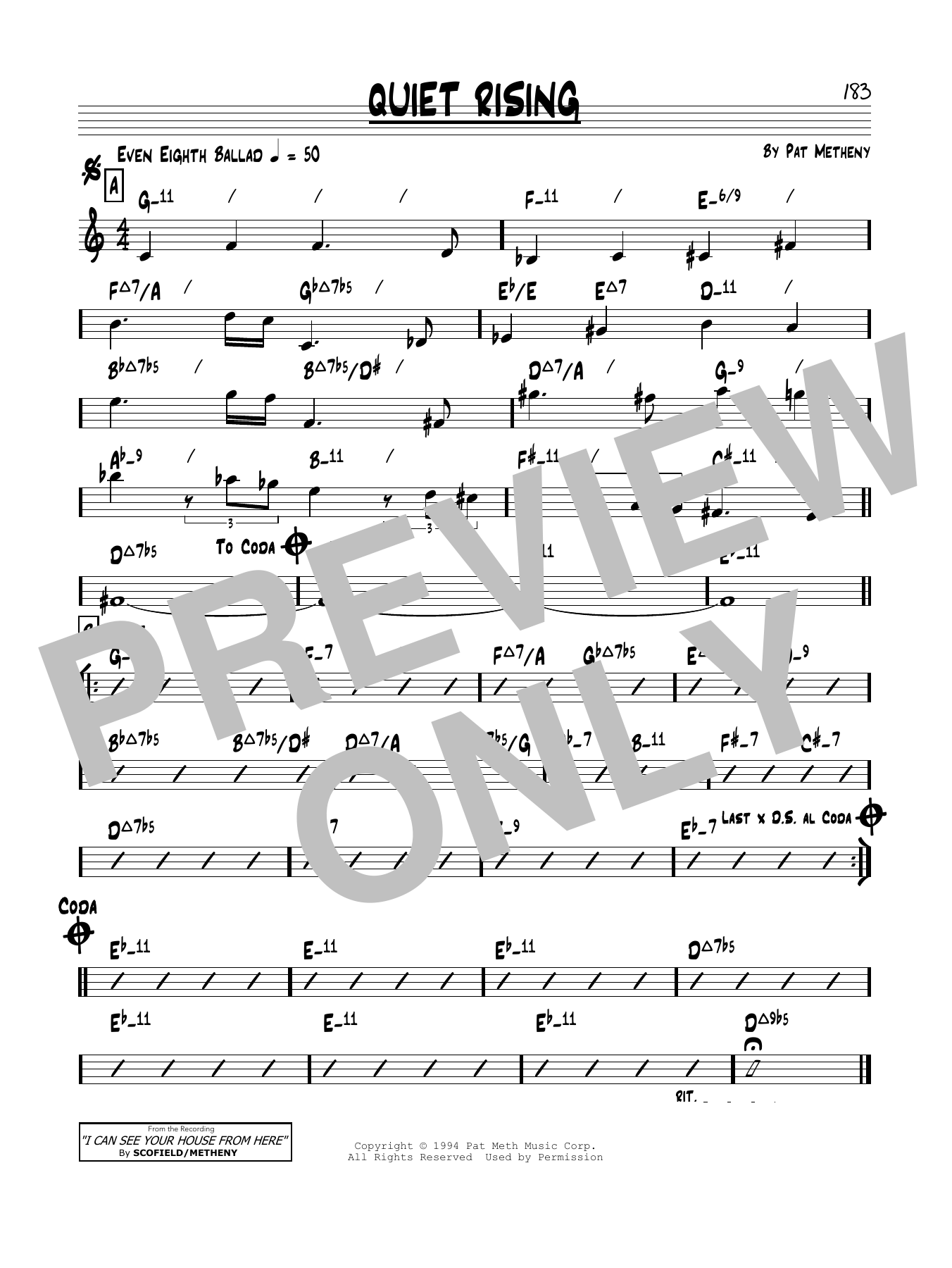 Download Pat Metheny Quiet Rising Sheet Music and learn how to play Real Book – Melody & Chords PDF digital score in minutes