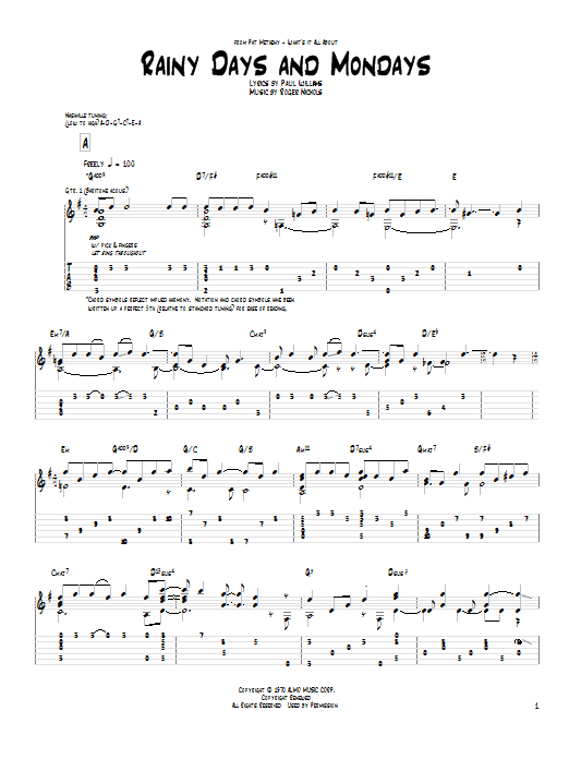 Download Pat Metheny Rainy Days And Mondays Sheet Music and learn how to play Guitar Tab PDF digital score in minutes