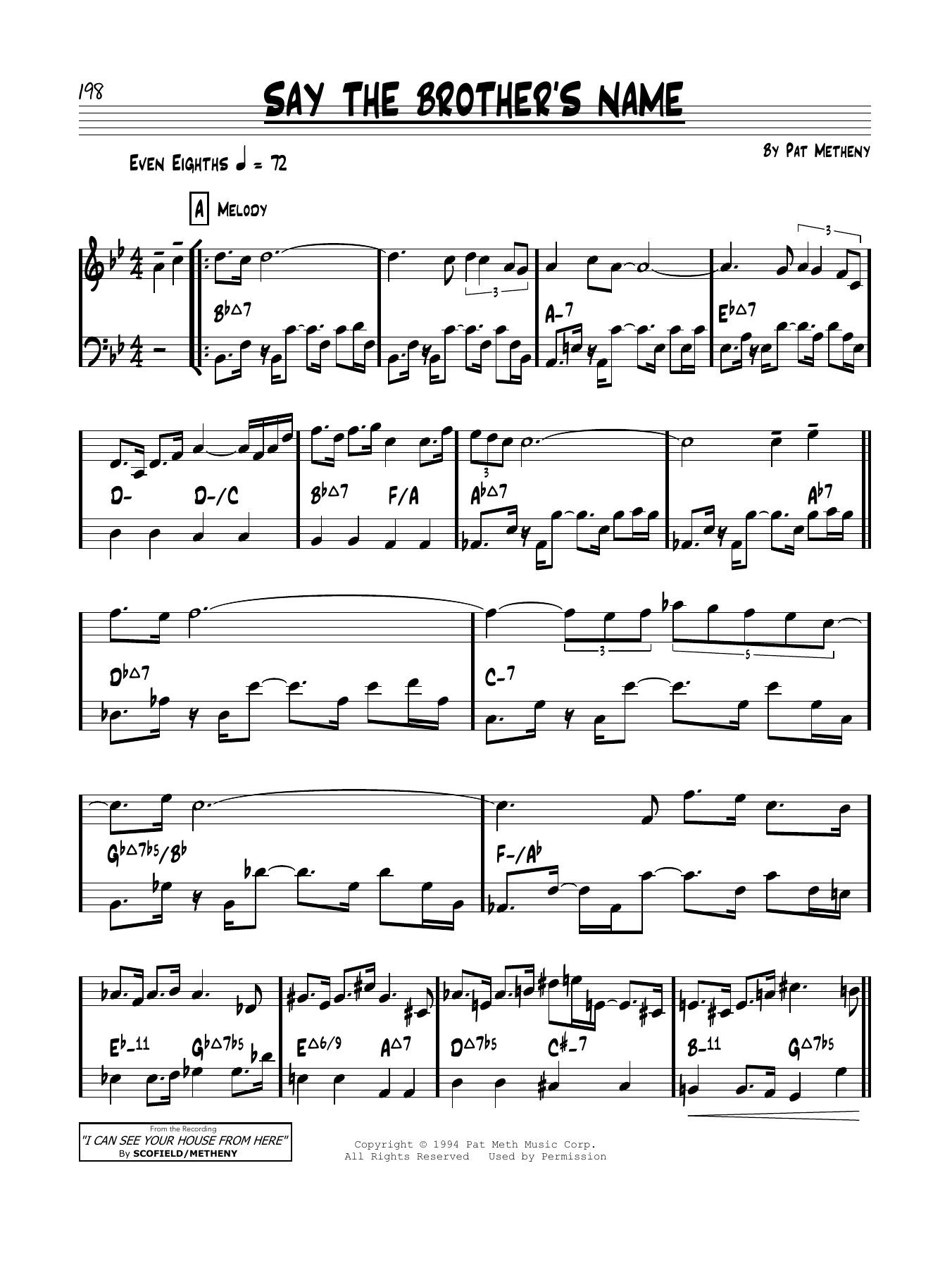 Download Pat Metheny Say The Brother's Name Sheet Music and learn how to play Real Book – Melody & Chords PDF digital score in minutes