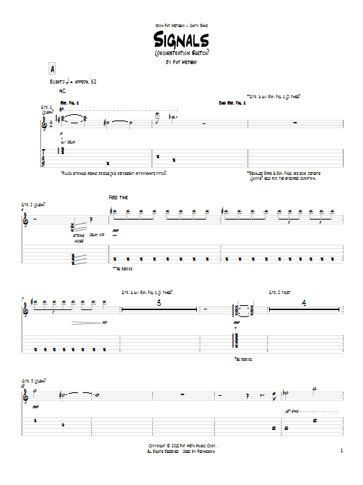 Download Pat Metheny Signals (Orchestrion Sketch) Sheet Music and learn how to play Guitar Tab PDF digital score in minutes