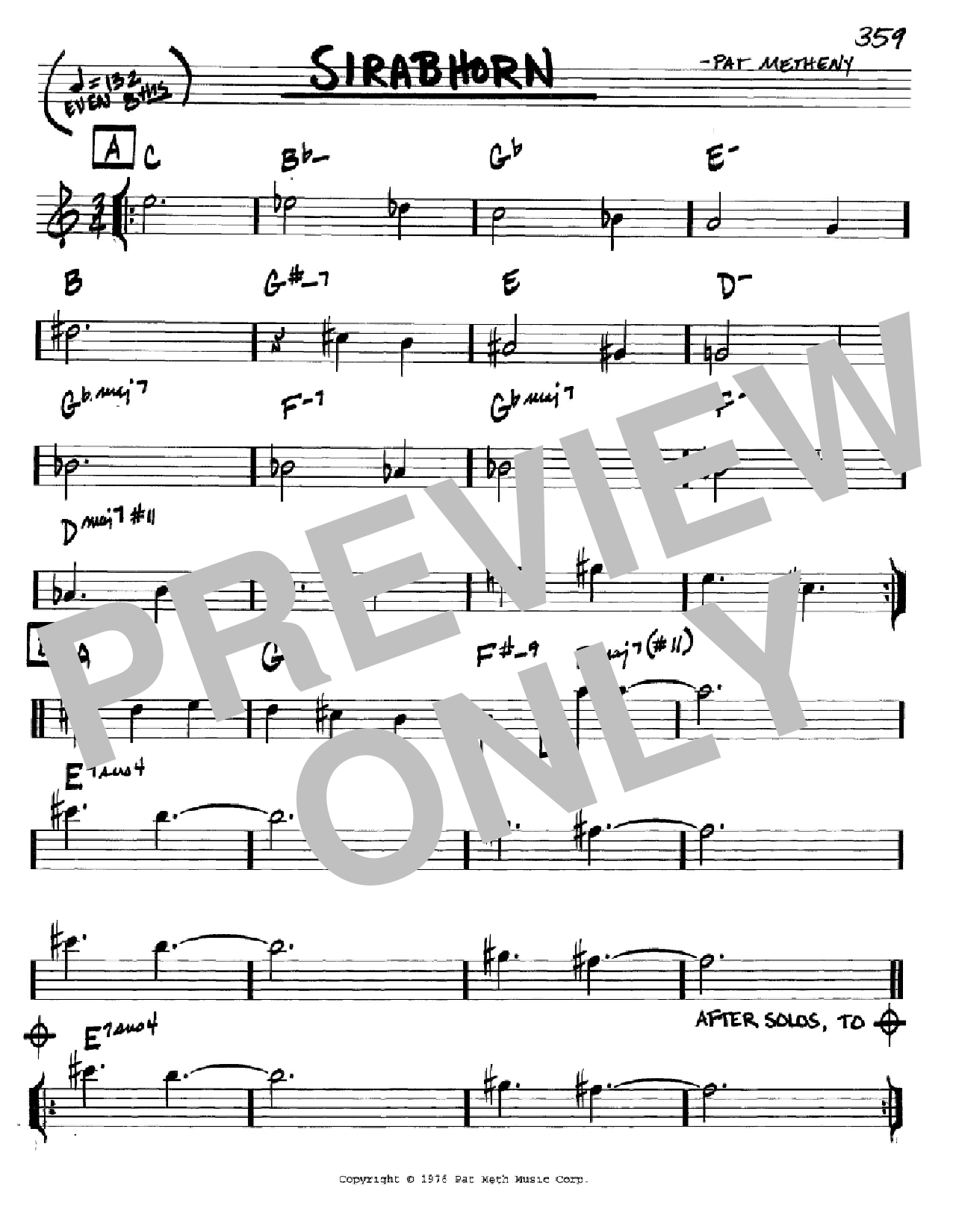 Download Pat Metheny Sirabhorn Sheet Music and learn how to play Real Book - Melody & Chords - Eb Instruments PDF digital score in minutes