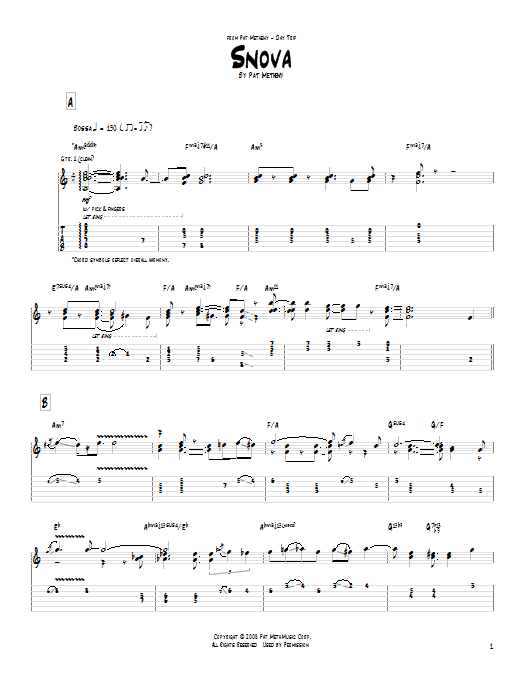 Download Pat Metheny Snova Sheet Music and learn how to play Real Book – Melody & Chords PDF digital score in minutes