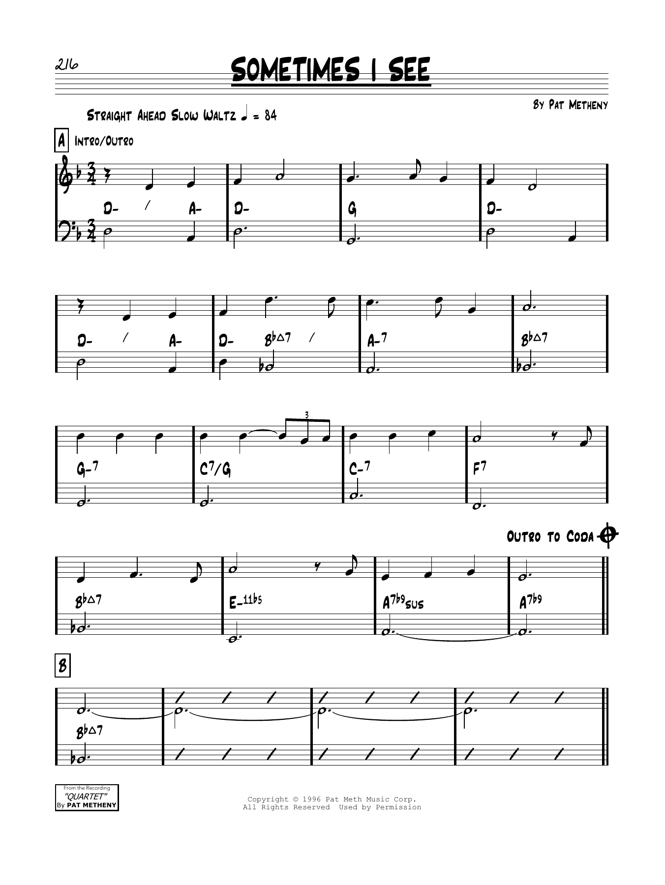 Download Pat Metheny Sometimes I See Sheet Music and learn how to play Real Book – Melody & Chords PDF digital score in minutes