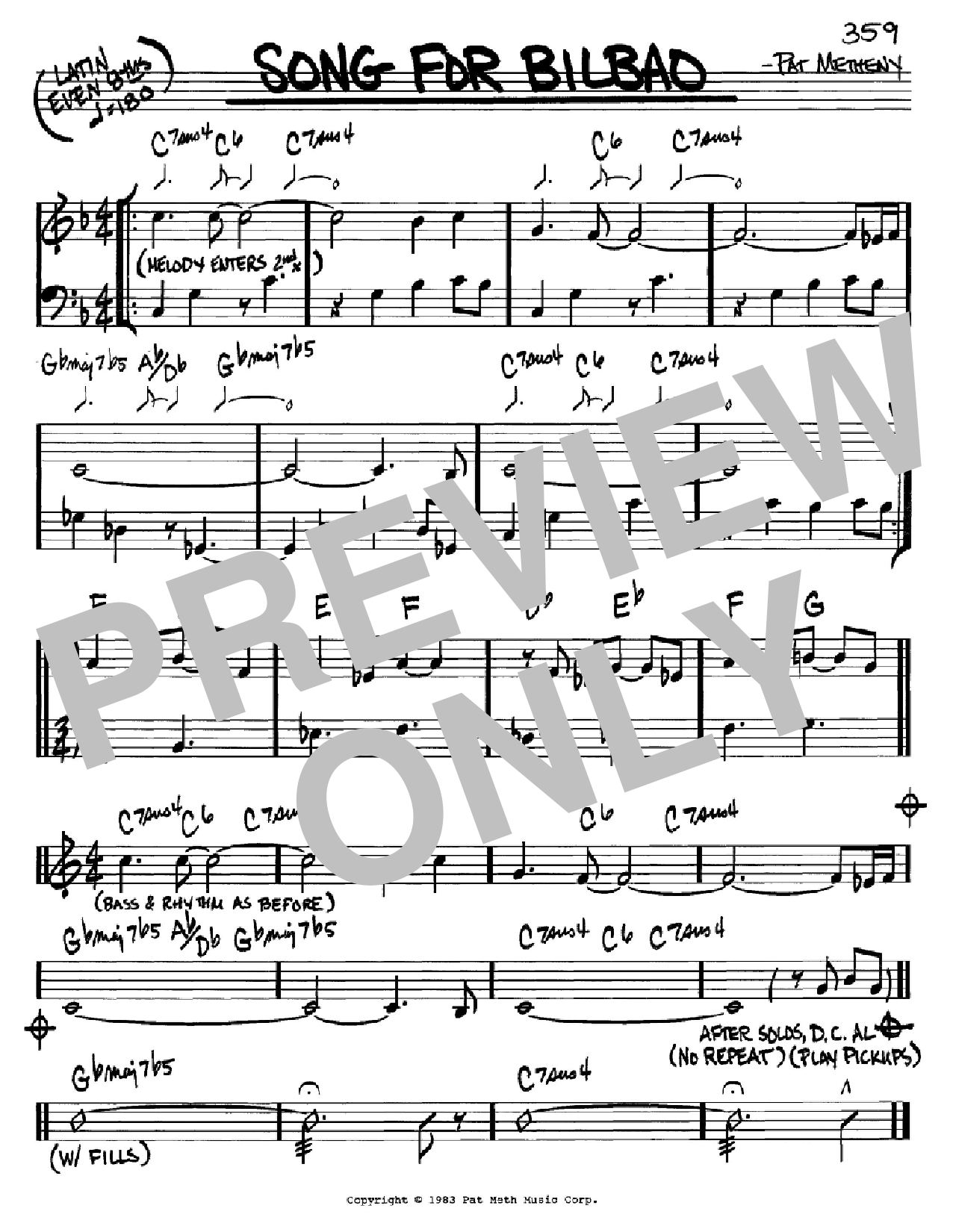 Download Pat Metheny Song For Bilbao Sheet Music and learn how to play Real Book - Melody & Chords - C Instruments PDF digital score in minutes