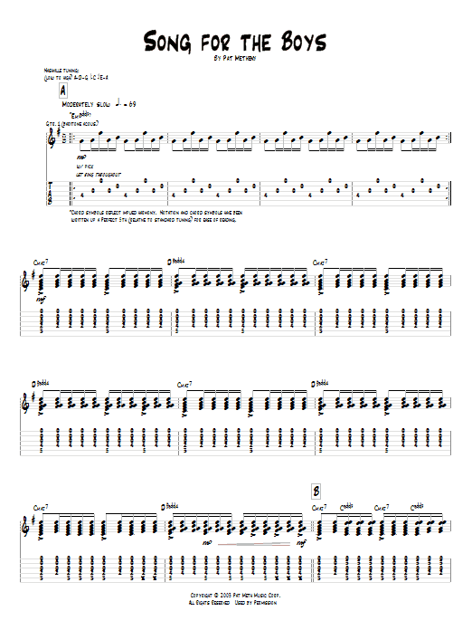 Download Pat Metheny Song For The Boys Sheet Music and learn how to play Guitar Tab PDF digital score in minutes