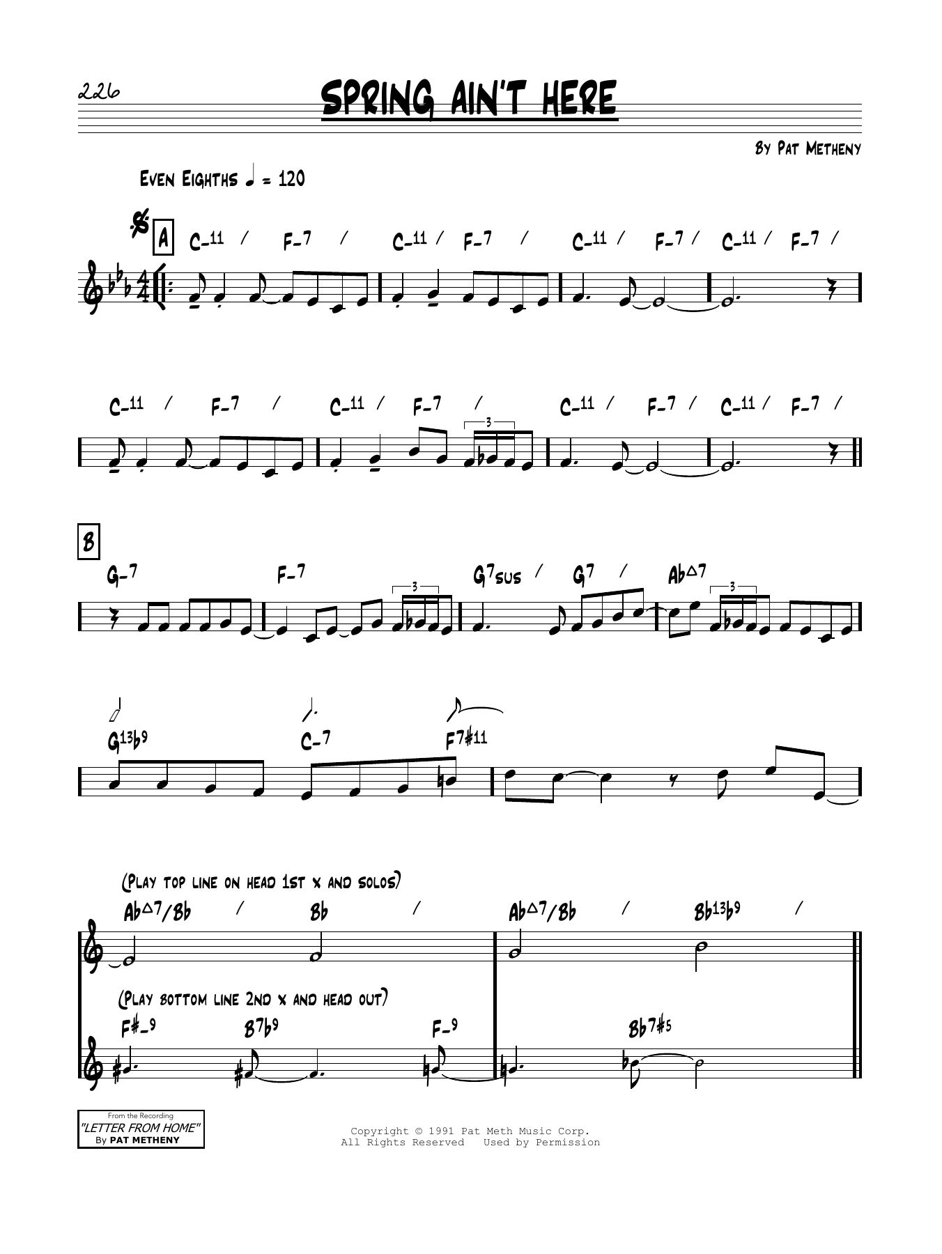 Download Pat Metheny Spring Ain't Here Sheet Music and learn how to play Real Book – Melody & Chords PDF digital score in minutes