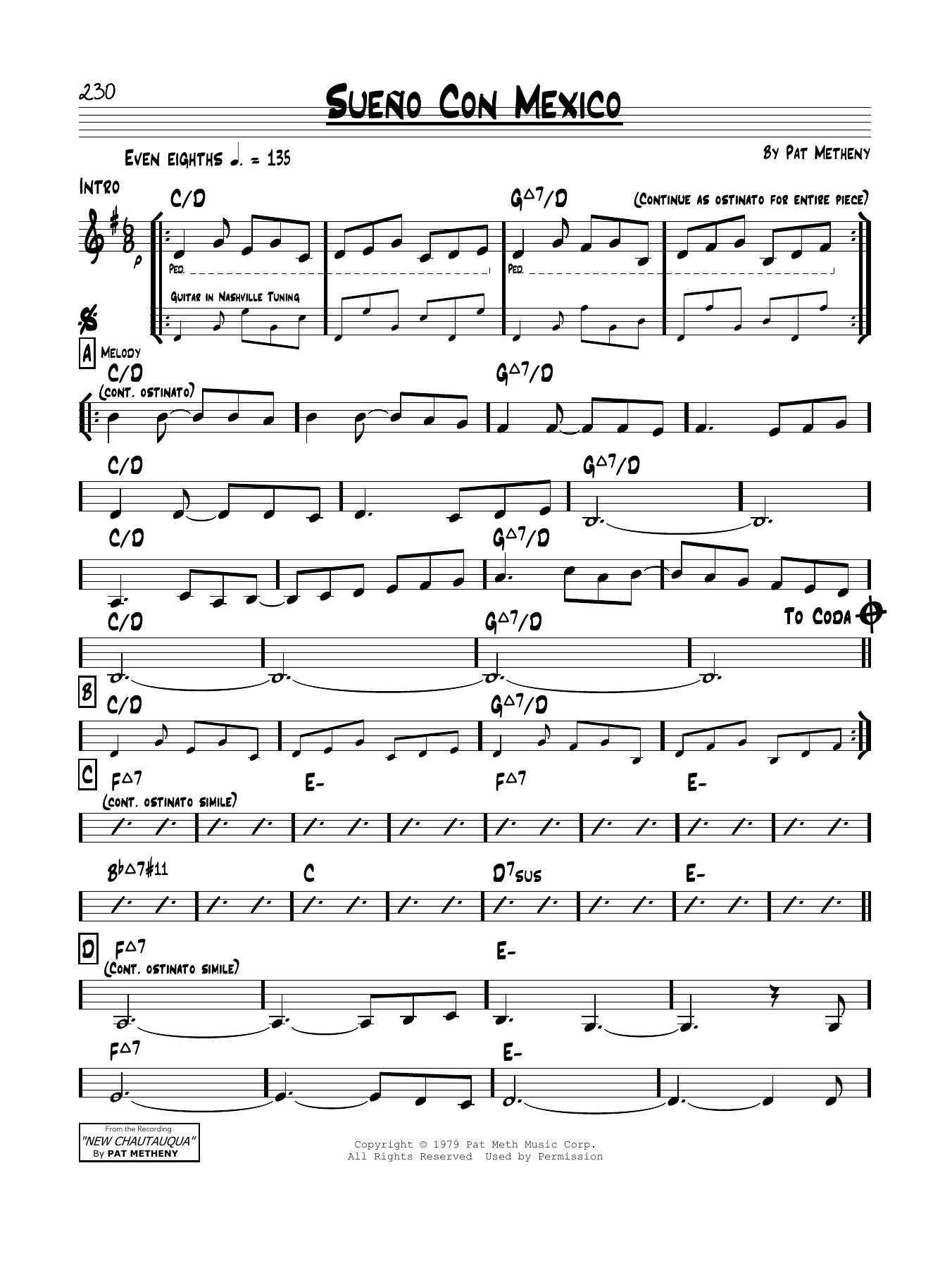 Download Pat Metheny Sueno Con Mexico Sheet Music and learn how to play Real Book – Melody & Chords PDF digital score in minutes