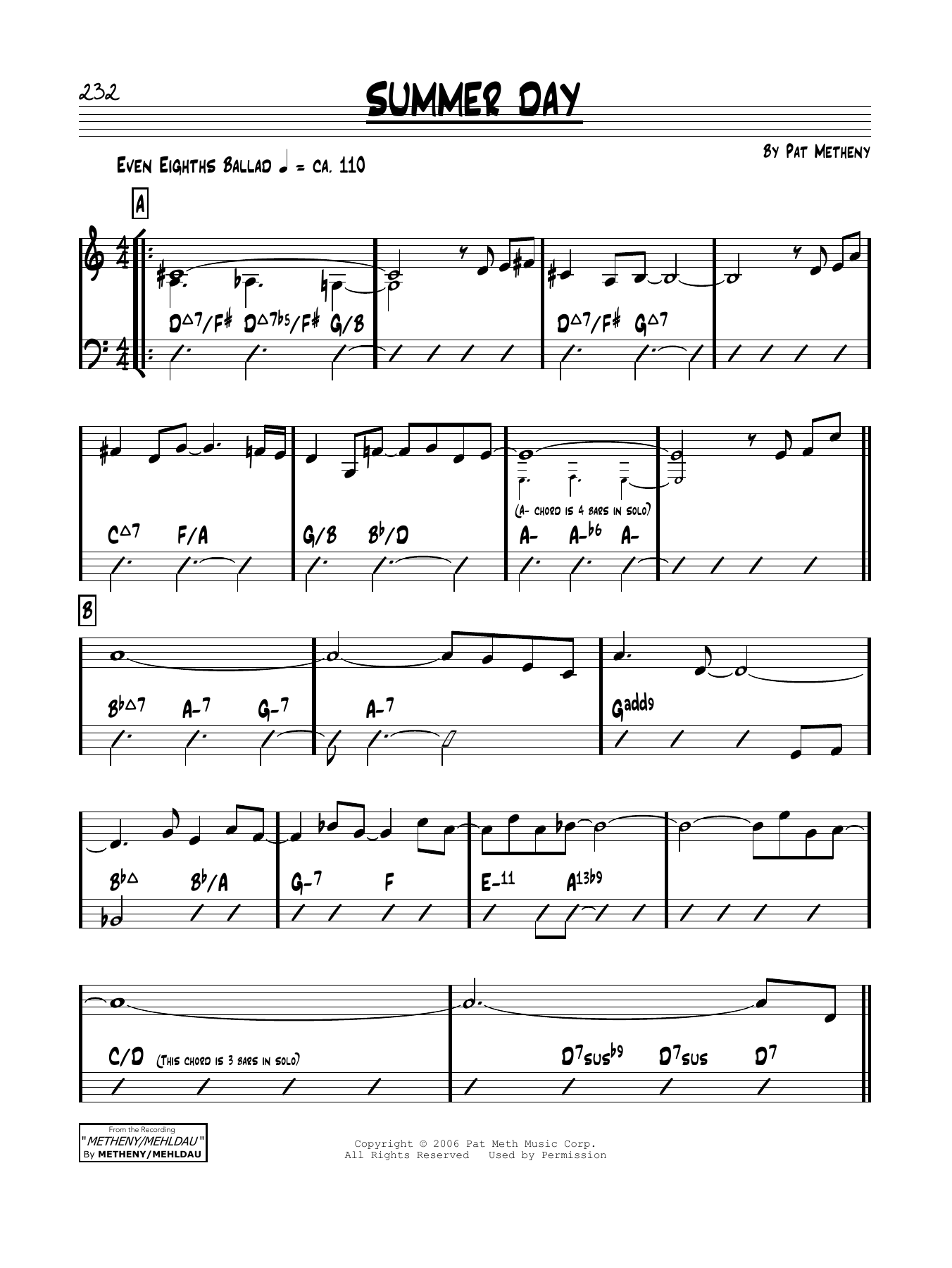 Download Pat Metheny Summer Day Sheet Music and learn how to play Real Book – Melody & Chords PDF digital score in minutes