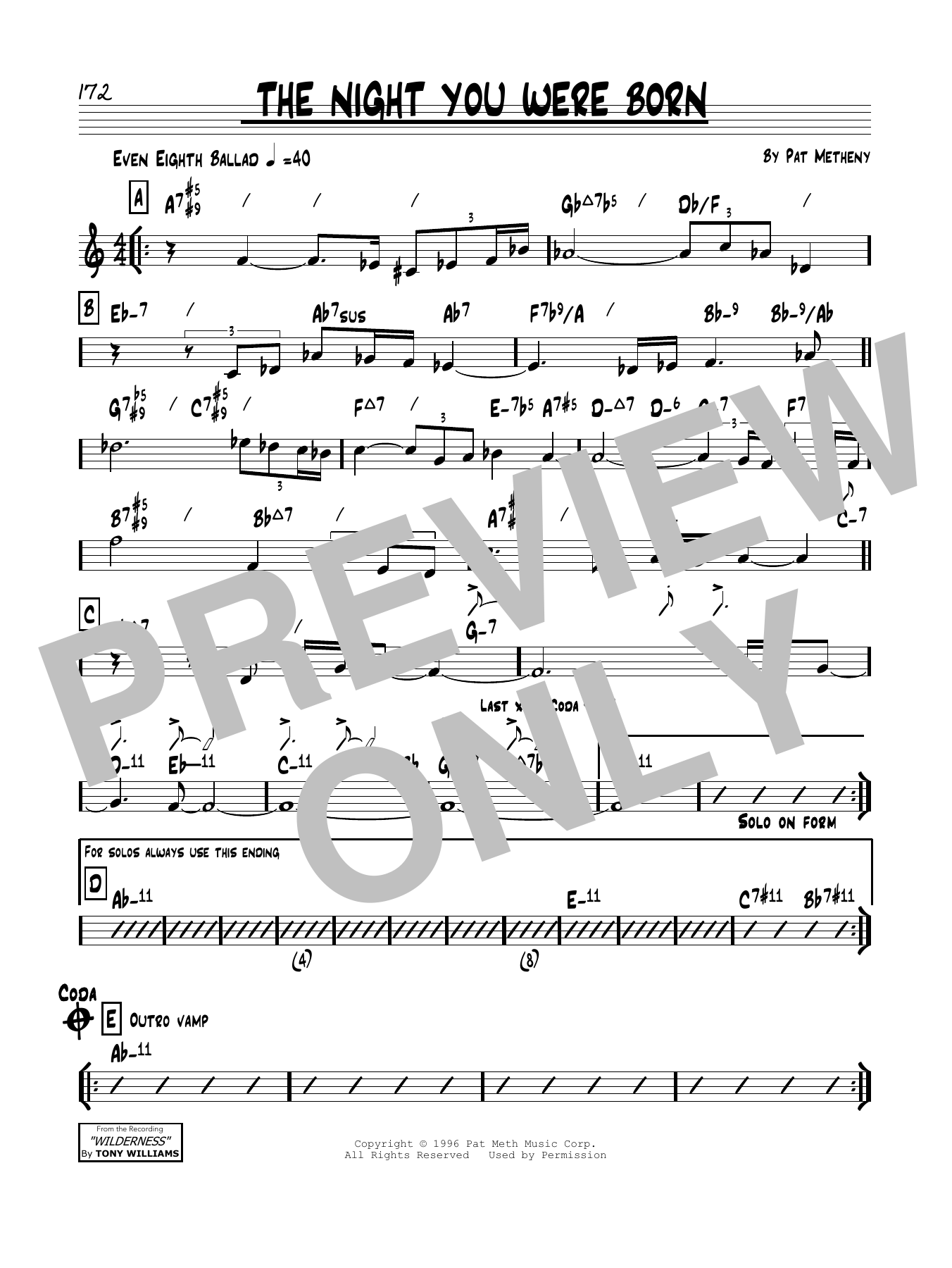 Download Pat Metheny The Night You Were Born Sheet Music and learn how to play Real Book – Melody & Chords PDF digital score in minutes