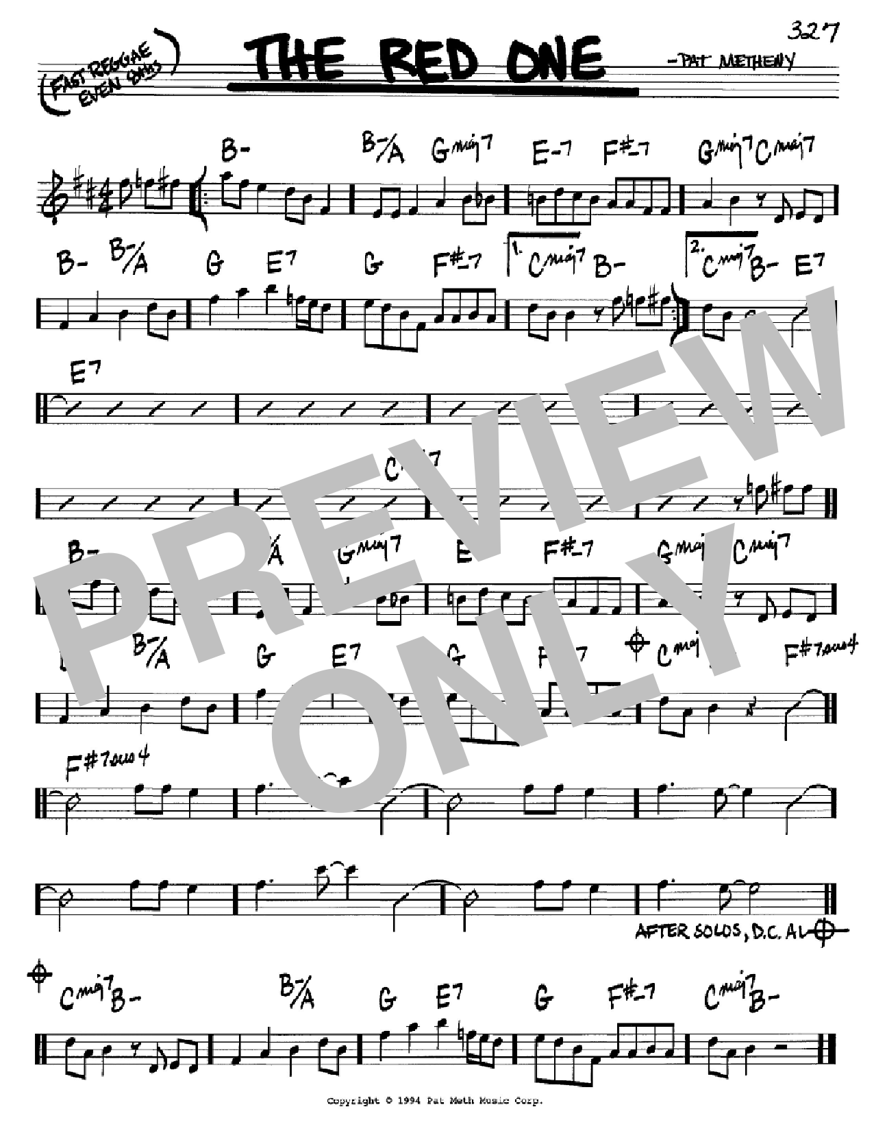 Download Pat Metheny The Red One Sheet Music and learn how to play Real Book - Melody & Chords - C Instruments PDF digital score in minutes