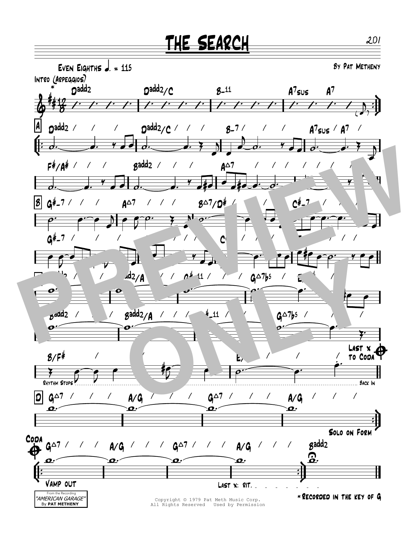 Download Pat Metheny The Search Sheet Music and learn how to play Real Book – Melody & Chords PDF digital score in minutes
