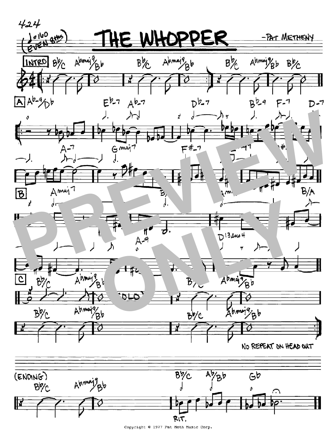 Download Pat Metheny The Whopper Sheet Music and learn how to play Real Book – Melody & Chords PDF digital score in minutes